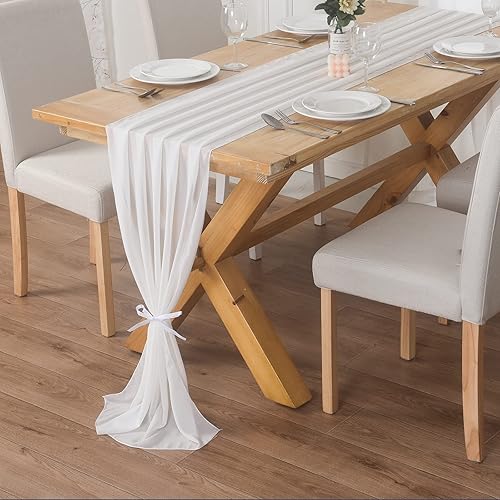 Miniatura 7 de Paquete de 12 caminos de mesa de gasa azul bebé de 10 pies, camino de mesa de tul transparente de 29 x 120 pulgadas, camino de mesa romántico para