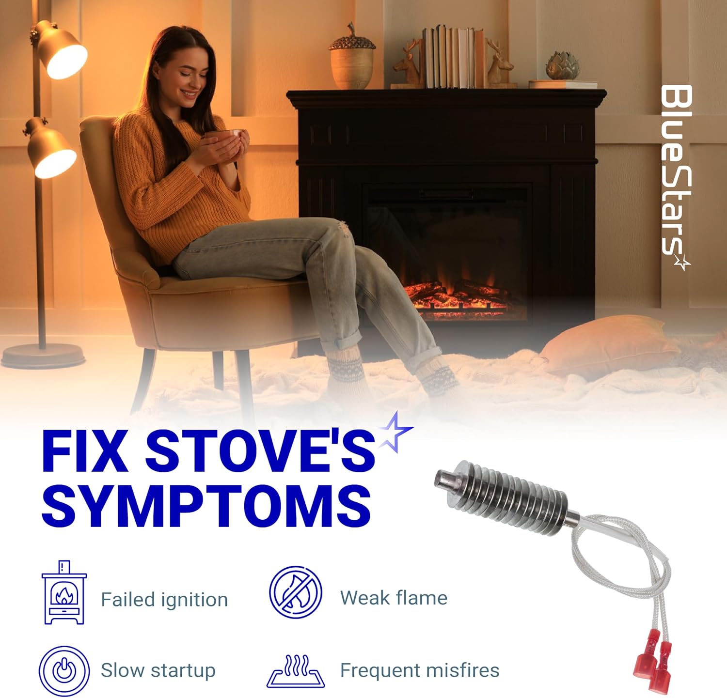 BlueStars [Upgraded] Igniter 3-20-677200 16 Fins Incoloy 800 Stainless - Fits for Harman Pellet Stoves P35i P42i P43 P68 P61A Advance XXV Accentra Absolute 43 - Replaces Part 1-10-06620 3-20-06783