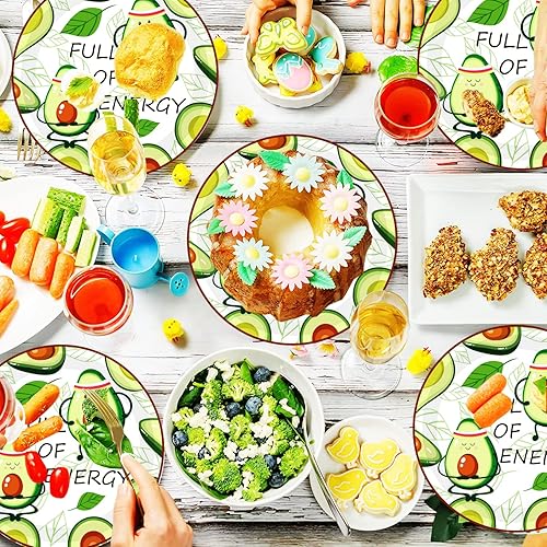 Miniatura 4 de 40 piezas de suministros de fiesta de frutas de aguacate de verano, platos de papel de aguacate con temática de aguacate de 7 pulgadas, platos de