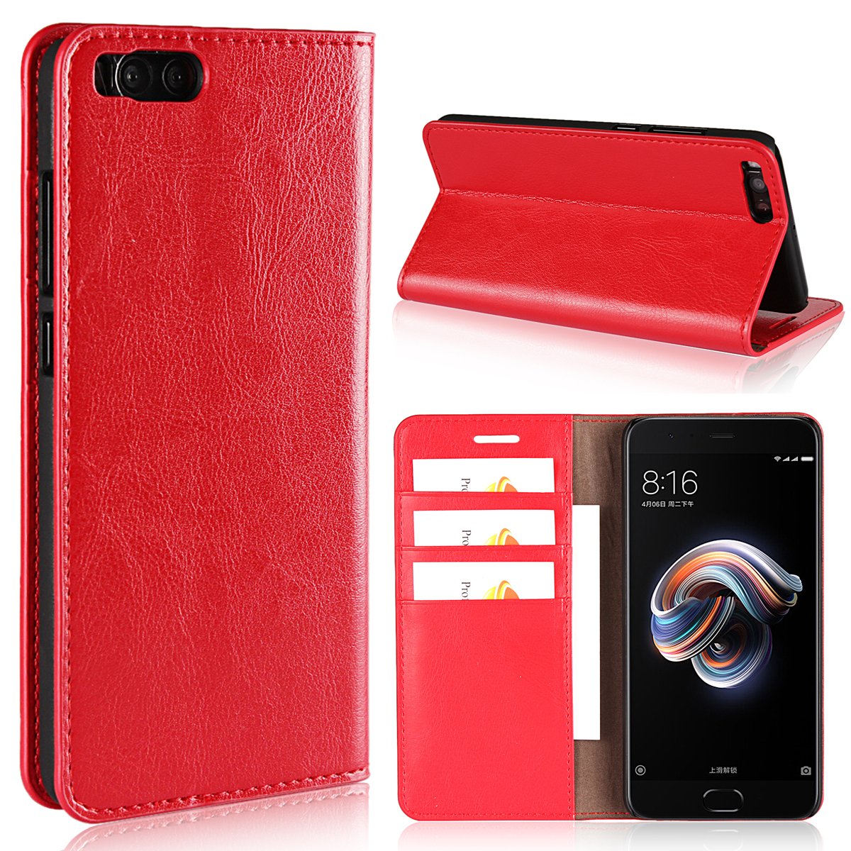 Copmob Xiaomi Note3 Case,Xiaomi Note3 Flip Case, Premium Folio Leather Wallet Case with [Kickstand/Function] [Card Slots/Money Pouch][Drop Resistance] Flip Book Case for Xiaomi Note3 - Red