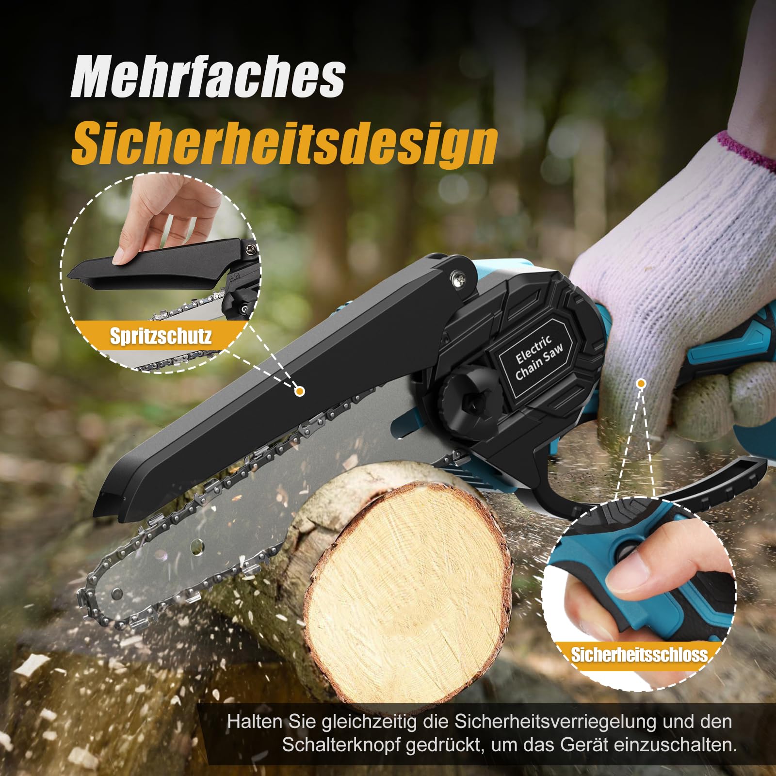 JINDUN Mini Kettensäge mit Akku, 21V 6 Zoll Mini Akku Kettensäge mit Leistungsstarke Motoren und Gehärtete Legierungsketten, 2 Akku und Schnell Ladegerät für Gartenbäumen Astschere Holzschneiden