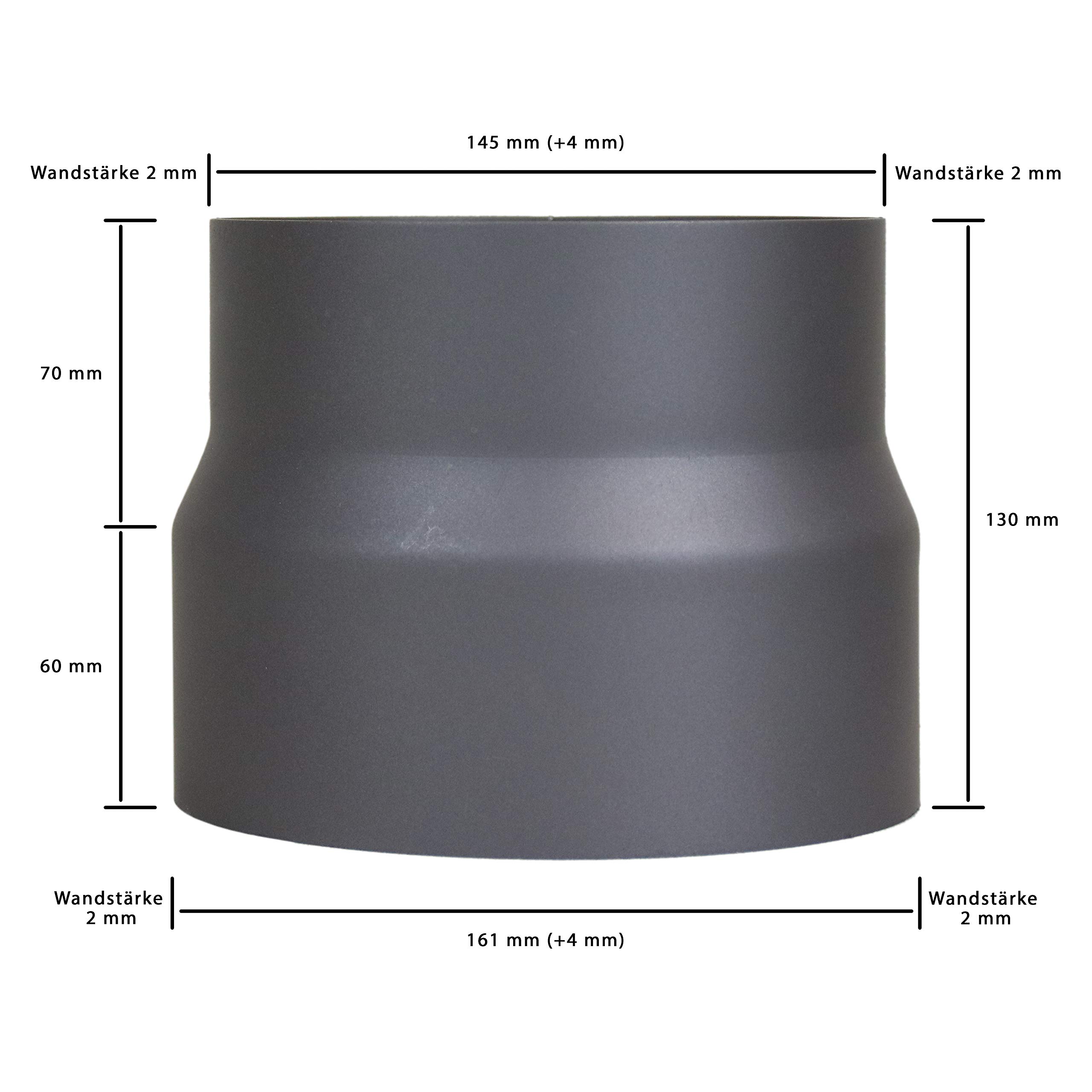 LANZZAS Ofenrohr Reduzierung von 160 mm auf 150 mm, Farbe: gussgrau (im Durchmesser Ø 150 mm) - weitere Rohre aus unserem Sortiment, finden Sie hier.