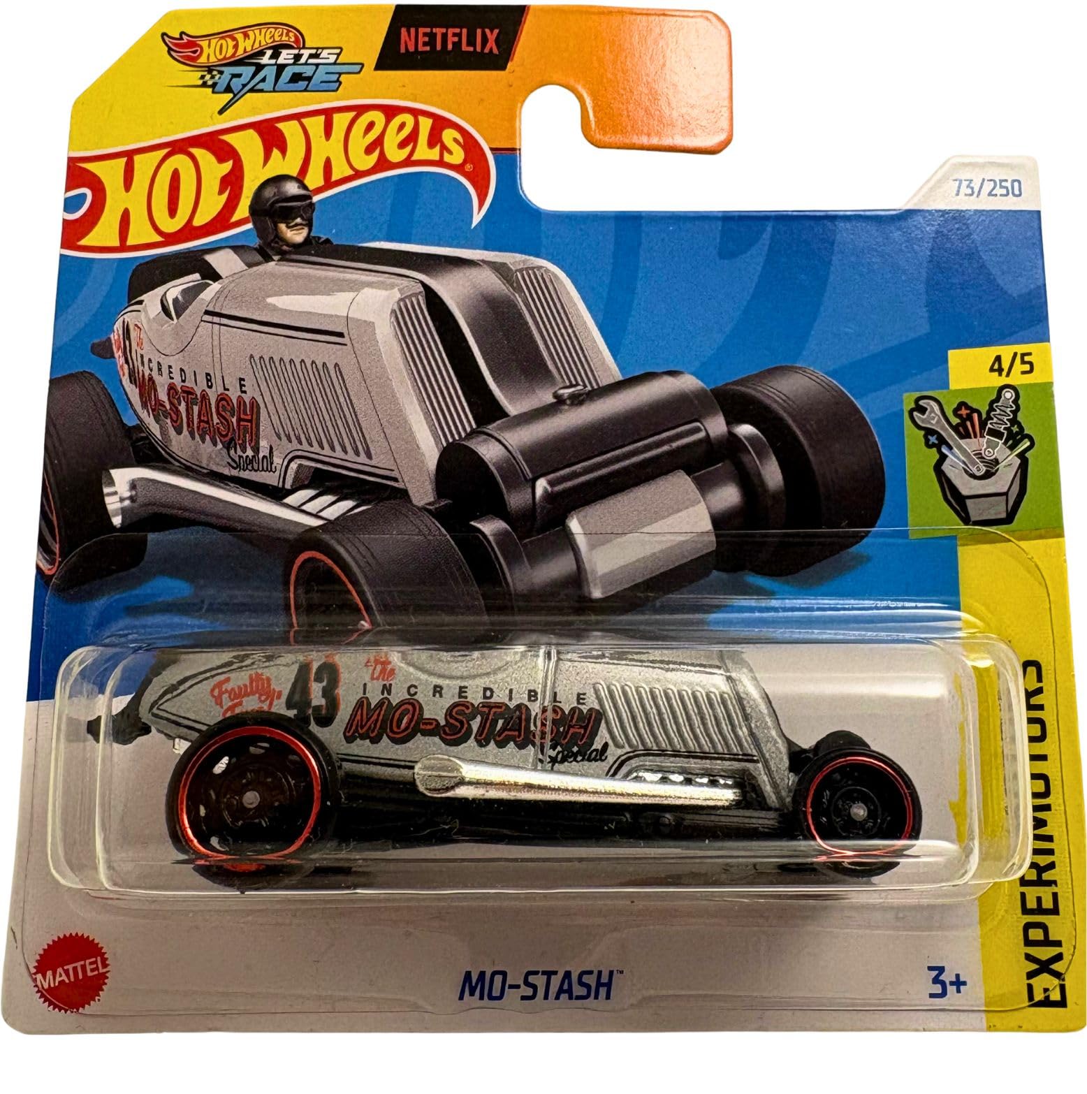 Hot Wheels Mo-Stash Silver HTD64 - Hot Rod Dragster Retro Style - HW Experimotors 2024 - 1:64