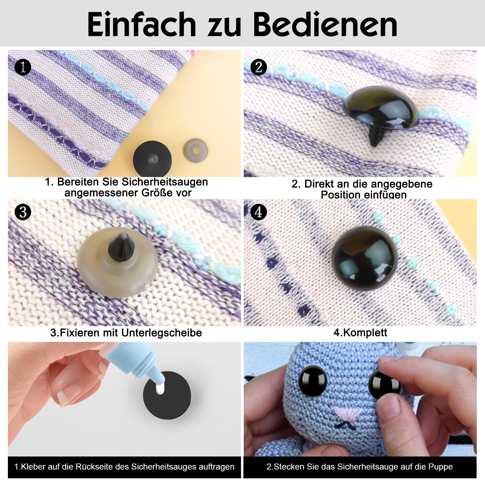 156 Stück Safety Eyes Für Häkeltiere & Amigurumi | 8-12 Mm Mit Unterlegscheiben | Mehrfarbiges Set Für DIY Plüschtiere