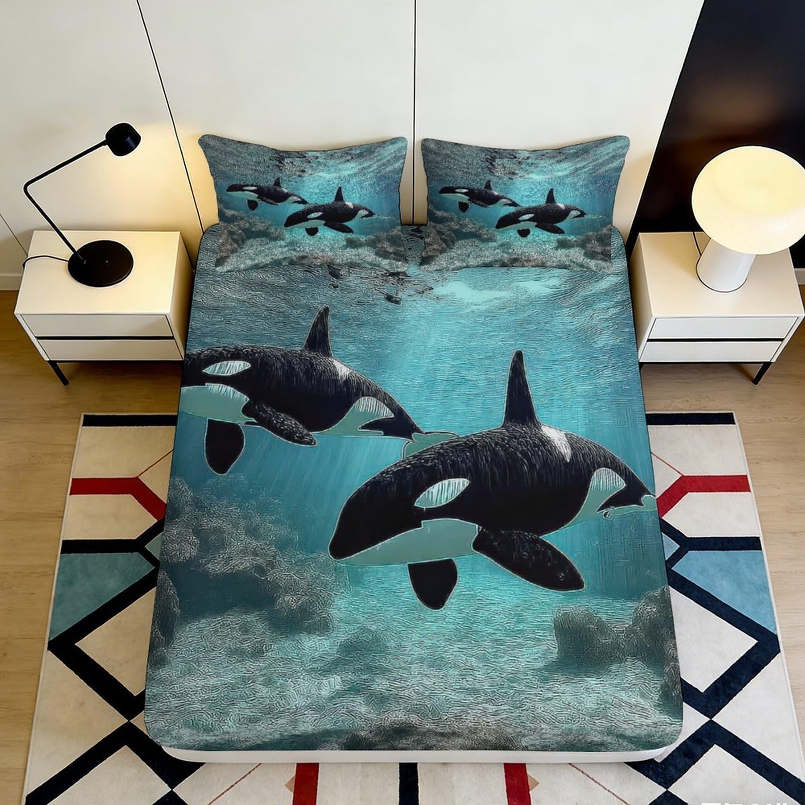 3D Printed Aurora Fox Fitted Sheet Microfiber Deep Pocket Bedroom Bedding Aurora Fox Mattress Fitted Cover Non-Slip Washable 200x200x25cm