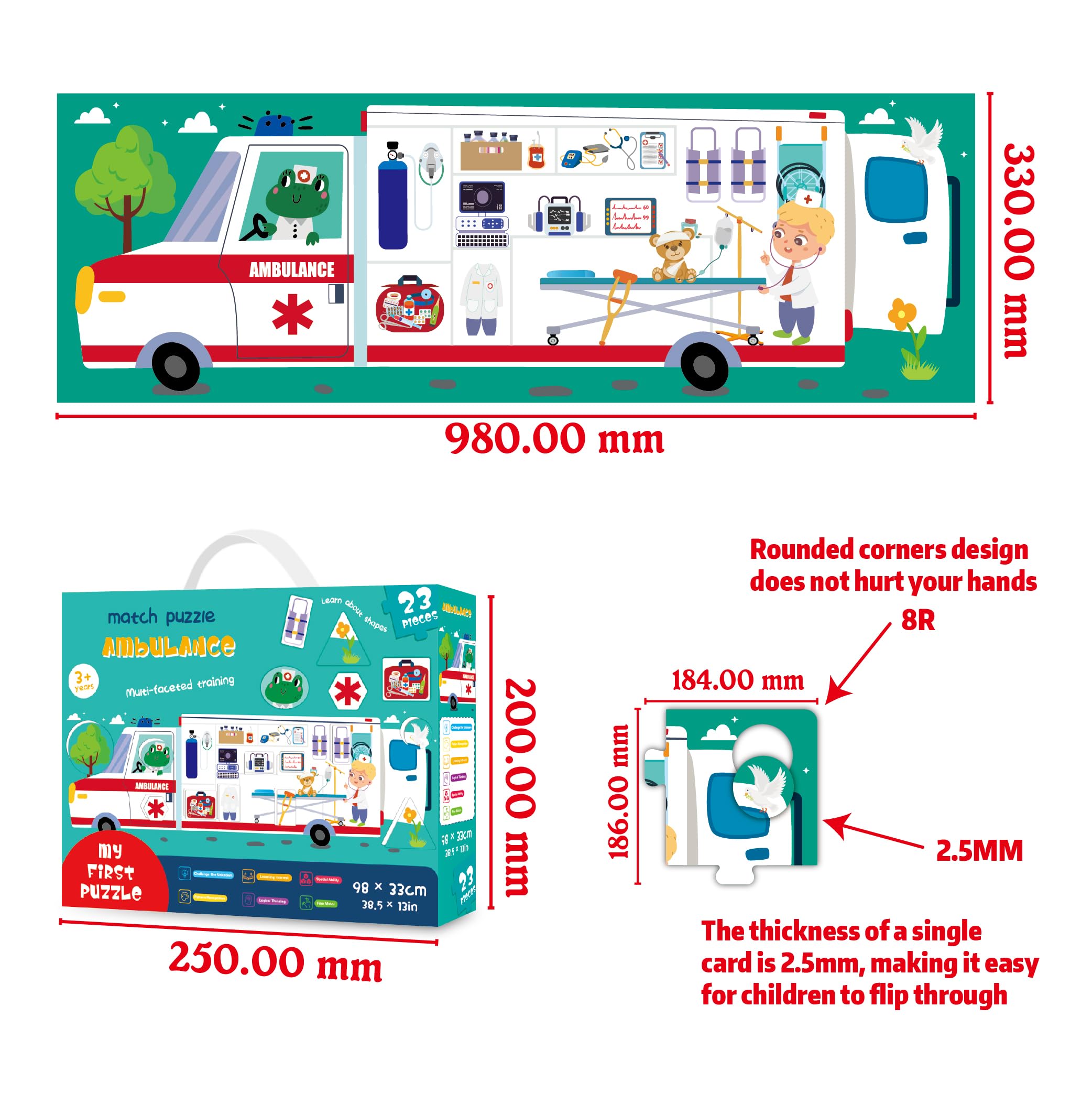 Riesiges Bodenpuzzle Krankenwagen 23 Teile großes Lernspielzeug für Kinder im Alter von 3-5 Jahren und 4-6 Jahren für Vorschule Lernen