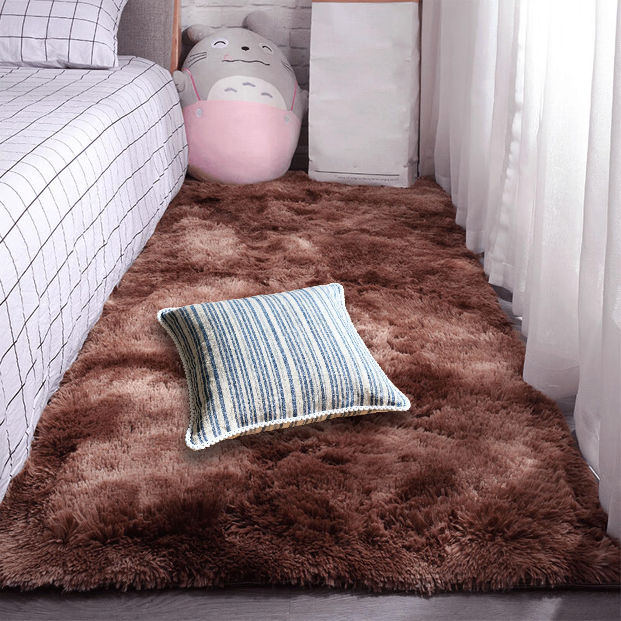Grand tapis salon 300x300 cm lavable et moderne marron