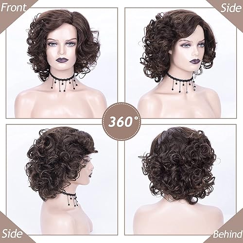 Miniatura 6 de SEVENCOLORS Pelucas cortas rizadas marrones para mujeres negras Mxied Brown Big Curly Bob peluca sintética