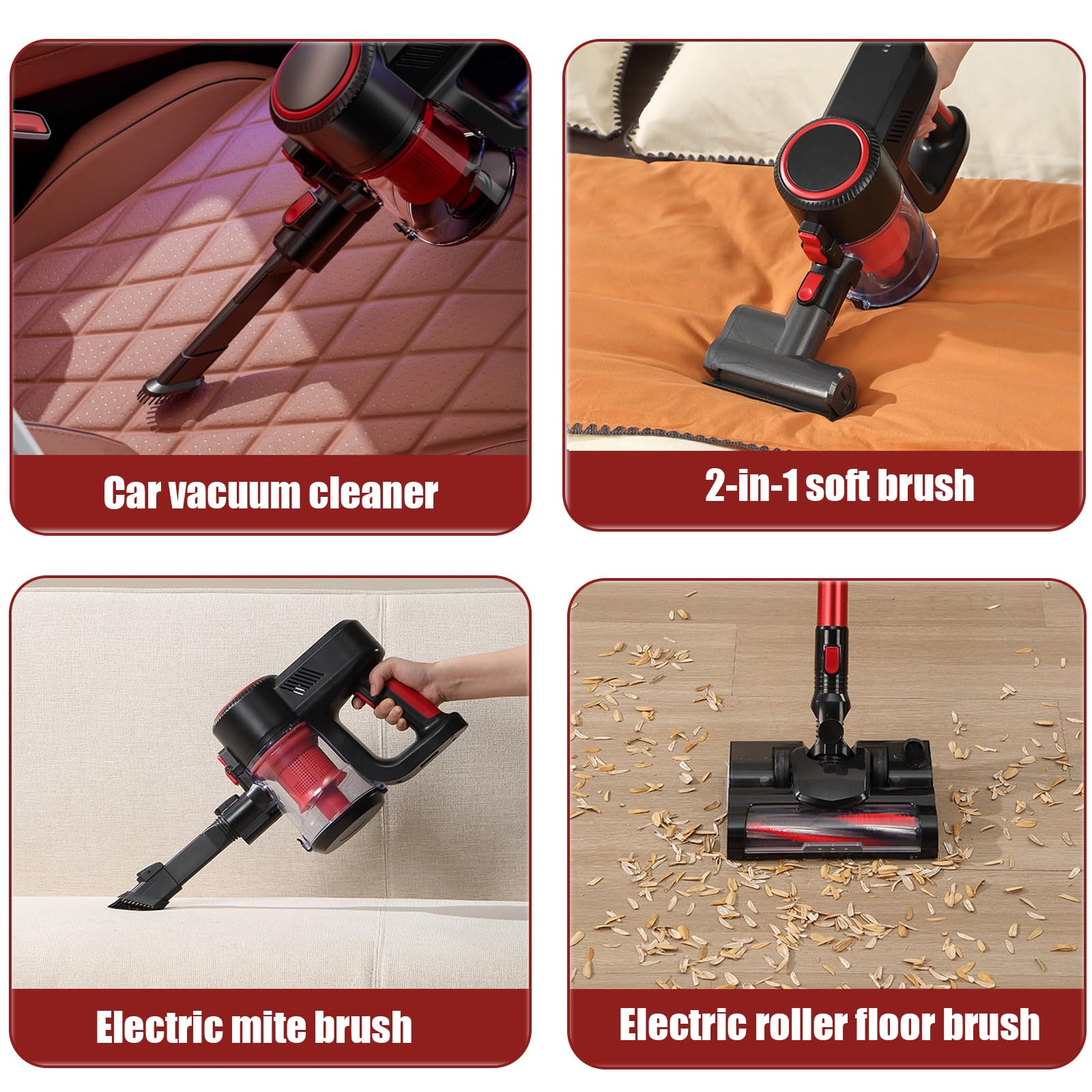 Aspirador de trineo sin bolsa, aspiradora de succión potente para eliminar los ácaros, 120 W, aspirador vertical de succión y limpieza todo en uno, para suelos duros y alfombras compactas y