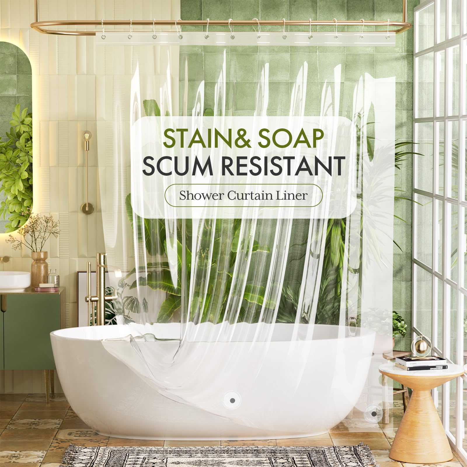 Bathway Shower Curtain Liner, Clear Shower Curtain Liner 72x 80 PEVA Waterproof Shower Curtain Liner Plastic with 3 Magnets and 12 Rustproof Metal Grommets, Lightweight Long Shower Liner for Bathroom