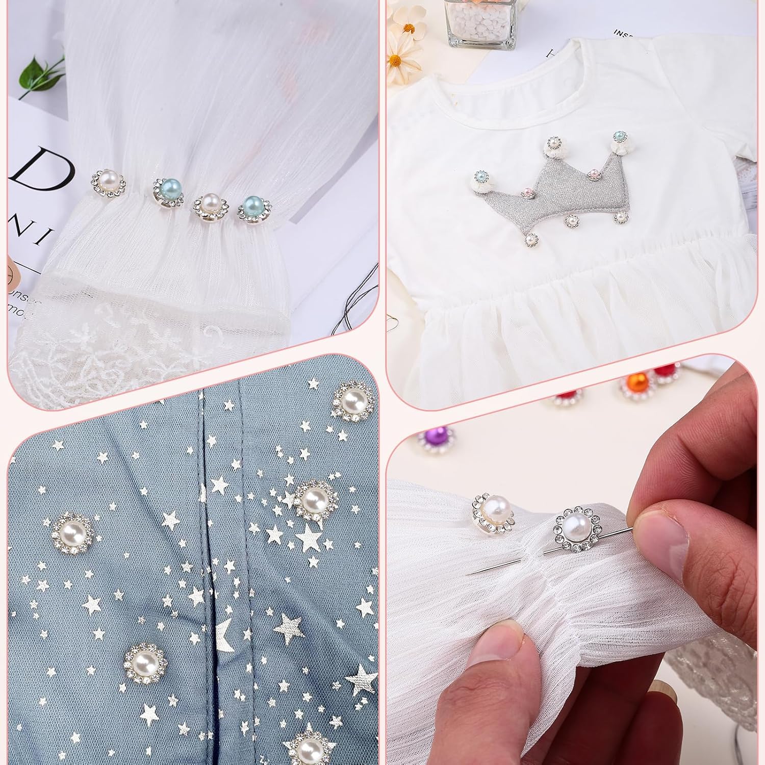 100 Pcs 12MM Sew on Rhinestones Mixed Colors Crystal Glass Metal Base Flower Shape，Flatback Pearls for Crafting，Sewing Accessories for Clothes and Shoes - Image 4