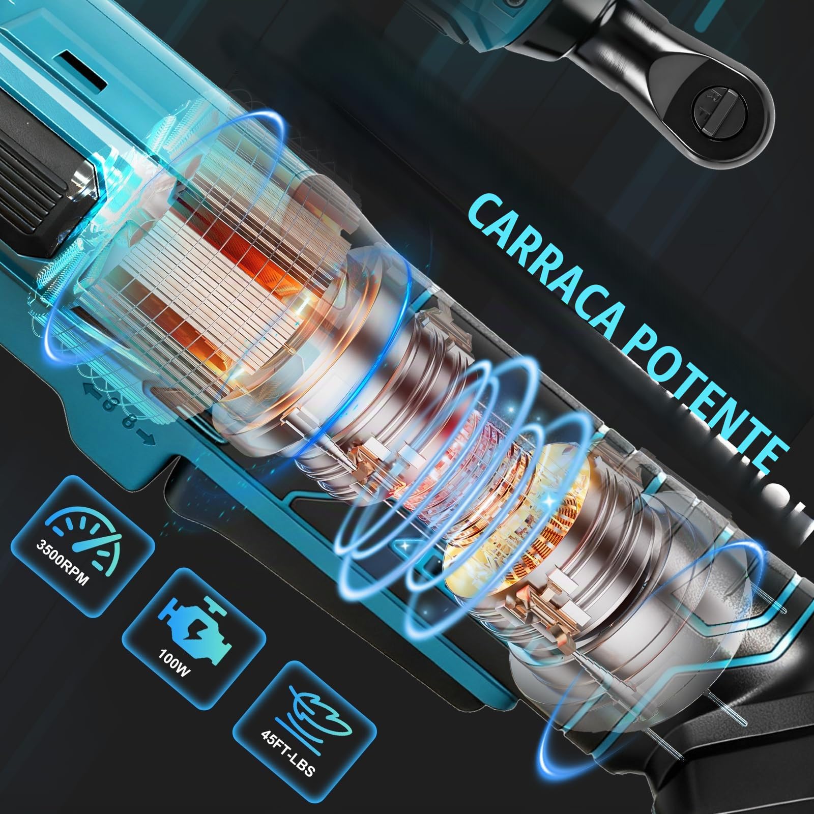 Llave de carraca 3/8" a batería para Makita 18V (sin batería) | 80 Nm, Carraca Eléctrica sin Escobillas, Adaptador 1/4", Barra de Extensión y 7 Llaves