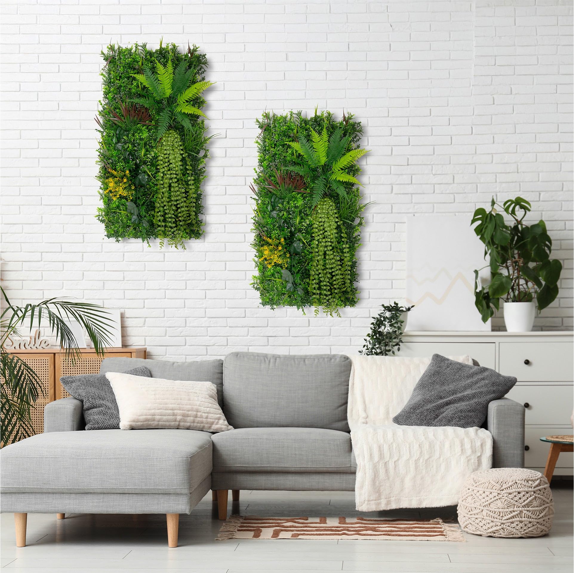 2x Panneau Mural Végétal Artificiel 50cm x 100 cm Alina Feuillage Fleur Verdure Carreau Intérieur Extérieur Résistant Aux Intempéries & UV Privée Décor Jardin Maison Fermoirs Fixations INCLUSES