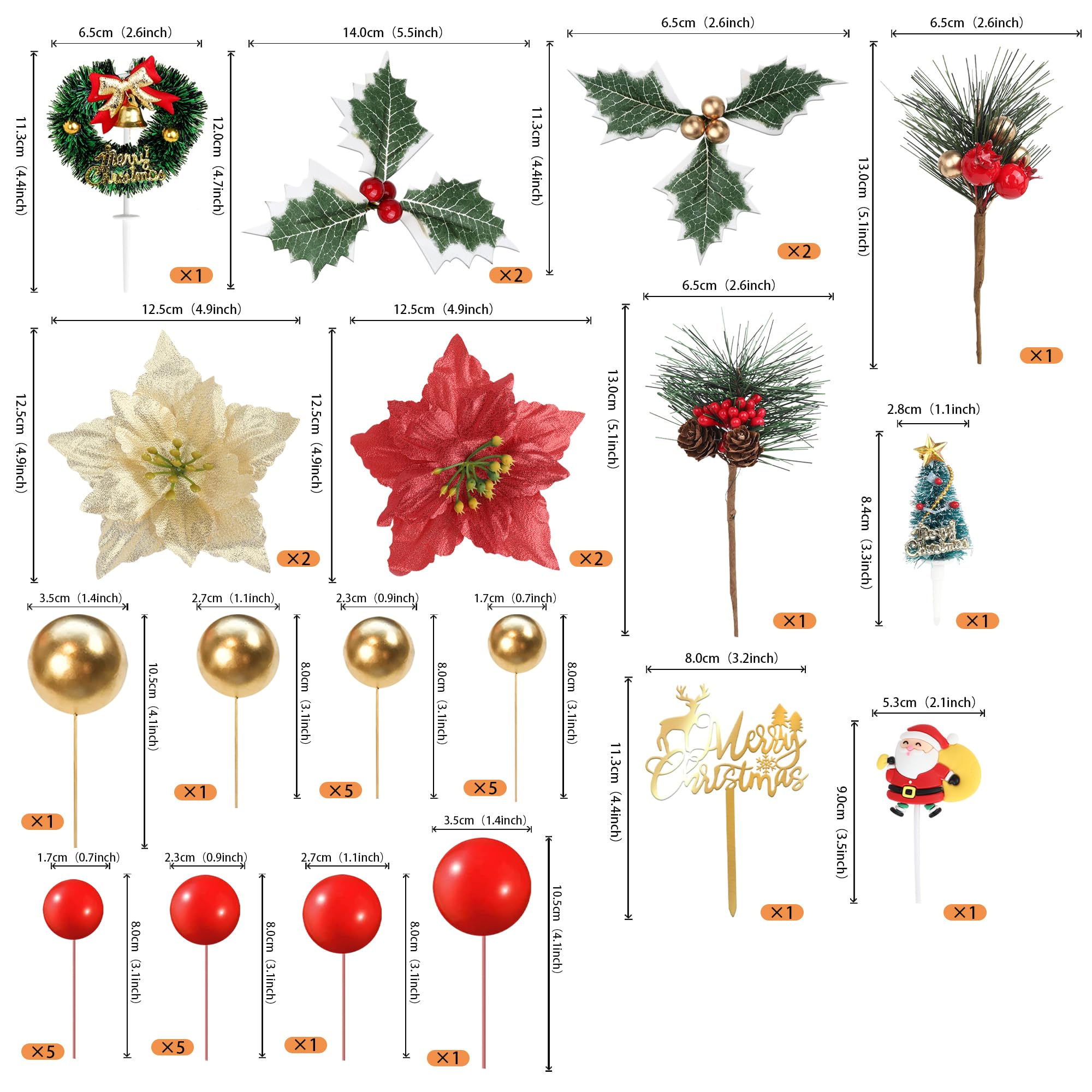 Xsstarmi 38 Pack Merry Christmas Cake Decorations Artificial Flower Berry Pinecone Xmas Tree Cake Toppers Gold Balls Merry Xmas Cake Toppers for Christmas Theme DIY Party Cake Decorations Supplie - Image 2