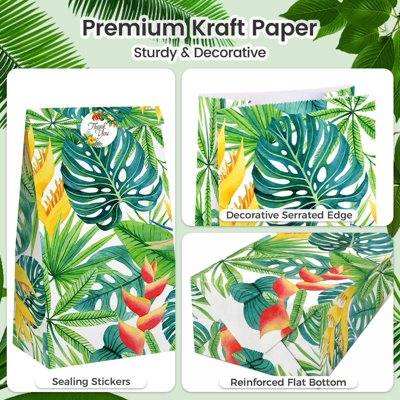 Shindel 24 Pack Tropical Hawaii Party Favor Bags with Stickers - 8.7"x4.7"x3.1" Luau Aloha Goodie Bags, Summer Beach Theme for Kids Birthday Party & Gift Packaging
