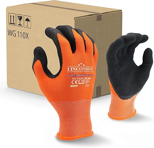 linconson Paquete de 12 guantes de trabajo de mecánica de construcción de la serie Safety Performance