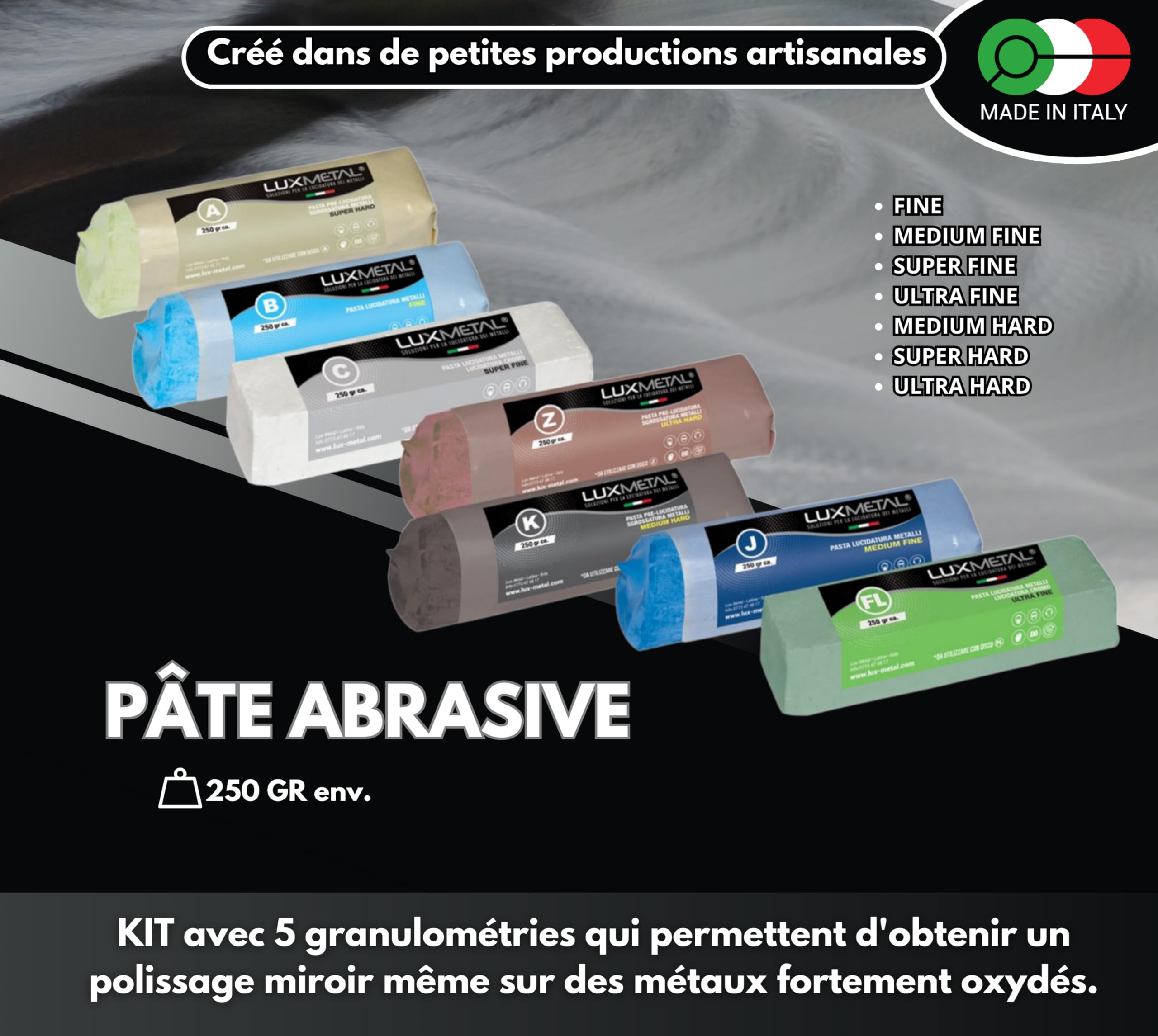 Kit 7 Disques de Polissage de 100 mm et 7 Pâtes Abrasives de 250 gr - Pour Aluminium, Fer, Acier Inoxydable, Bronze, Marbre - Polissage Métallique Efficace