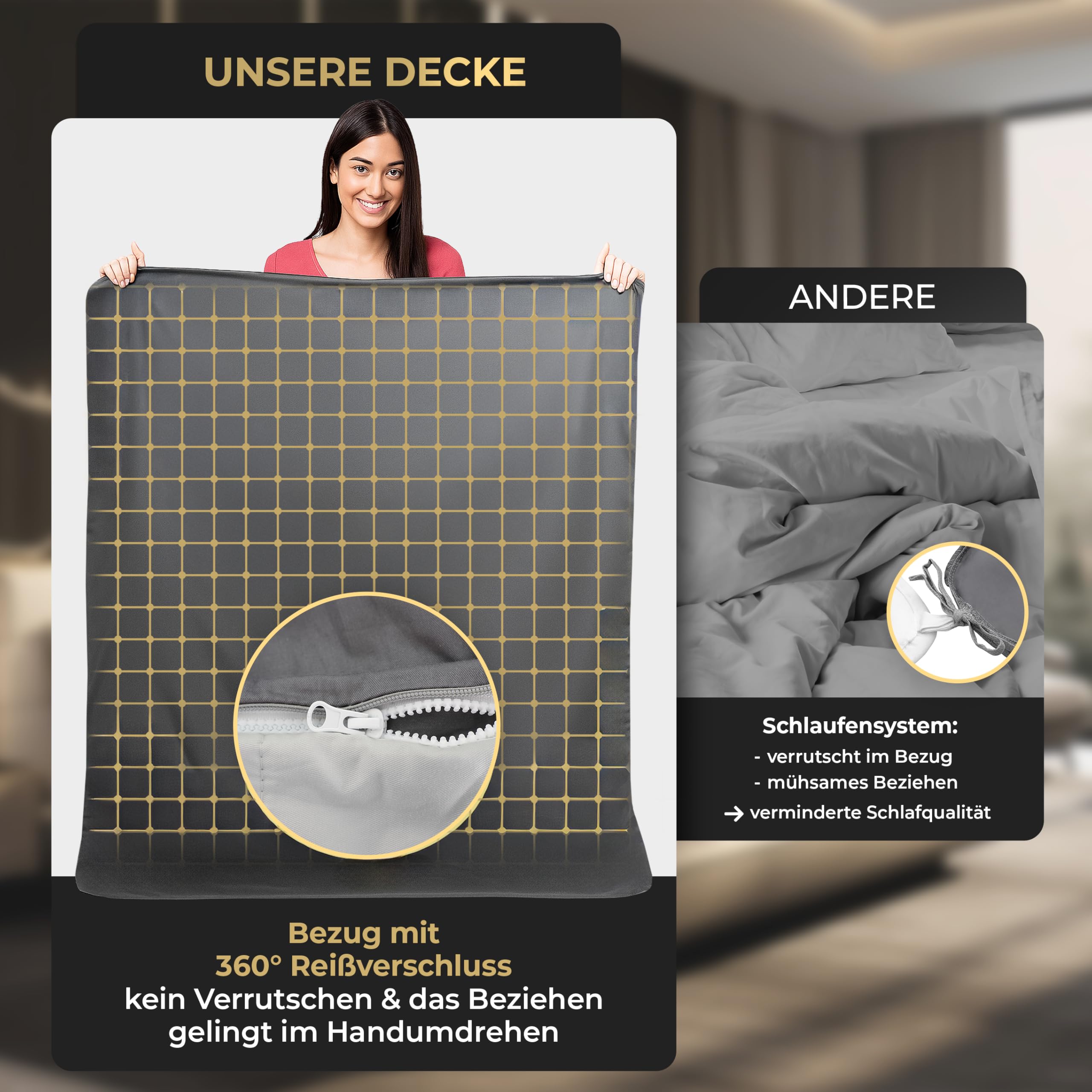 Gewichtsdecke 8kg 135x200 Oeko-Tex Zertifiziert Therapiedecke Erwachsene mit Bezug