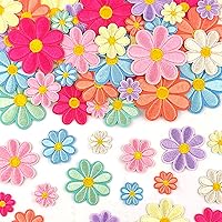 Gleihow 32pcs Multicolor Daisy Flower Iron-On Patches, 4 Sizes Embroidered Appliques for Clothes Hats Jeans - Cute Boho DIY Patches