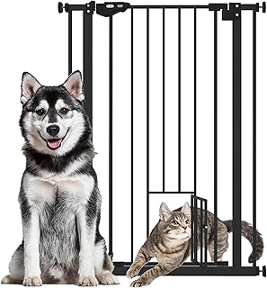 PawHut Extra Tall Dog Gate with Cat Door Auto Close for Stairs 74-80 cm Wide