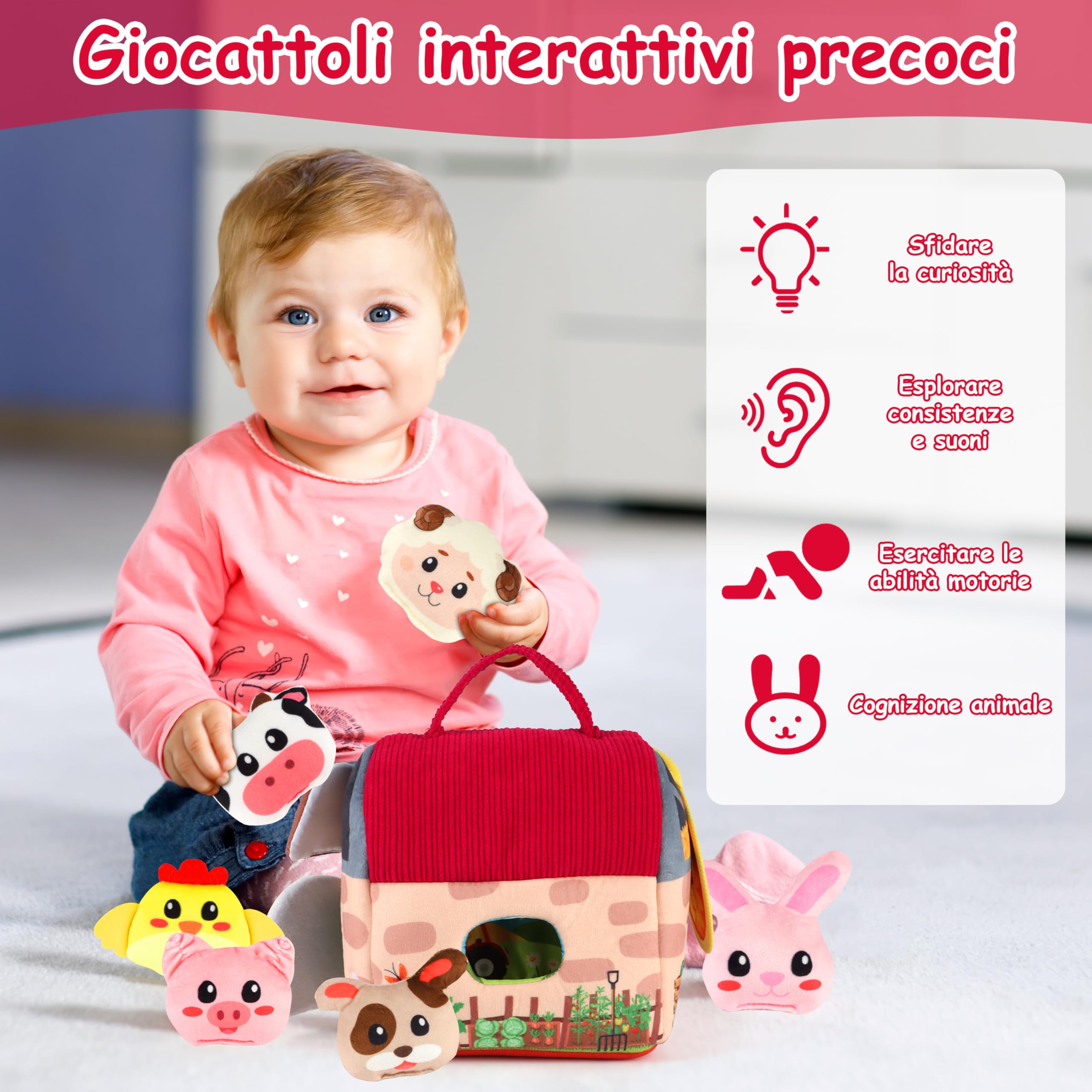 Giocattolo Montessori Per Neonati 6-12 Mesi - Casa Morbida Con Animali