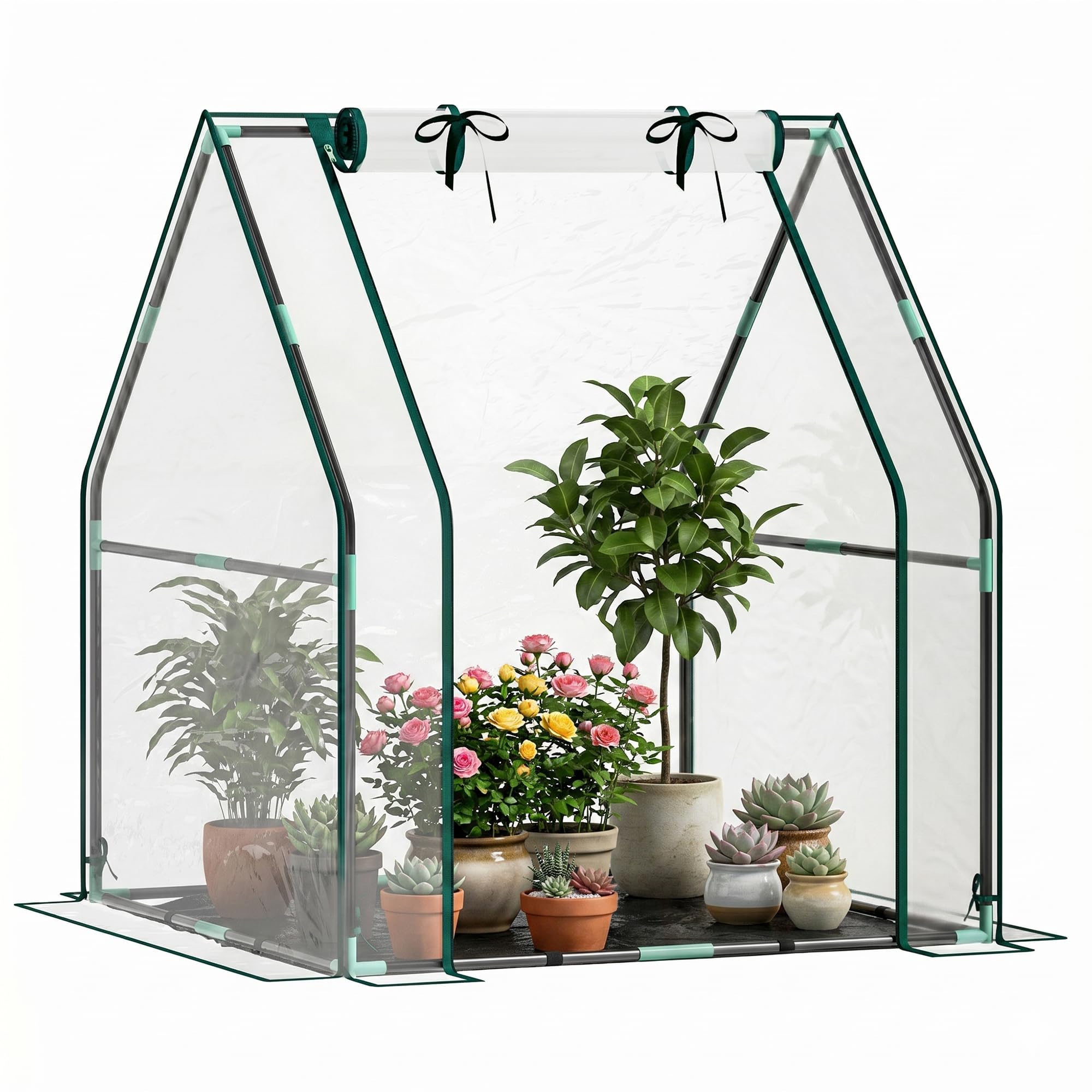 Outsunny Invernadero Pequeño Invernadero de Exterior con Puerta con Cremallera Base de Tela PE Impermeable y Marco de Acero Invernadero para Cultivar Plantas Flores 90x90x105 cm Transparente
