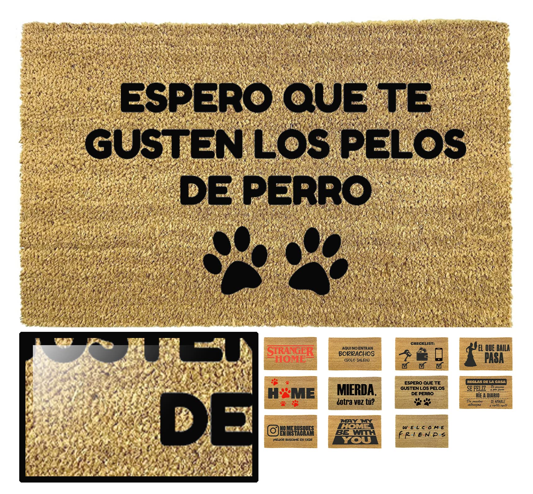 LucaHome - Felpudo Entrada casa Original y Divertido de Coco Natural - Felpudo pelos Perro 33x60 - Ideal para Puertas de Exteriores Cubiertas, pasillos y entradas de hogares