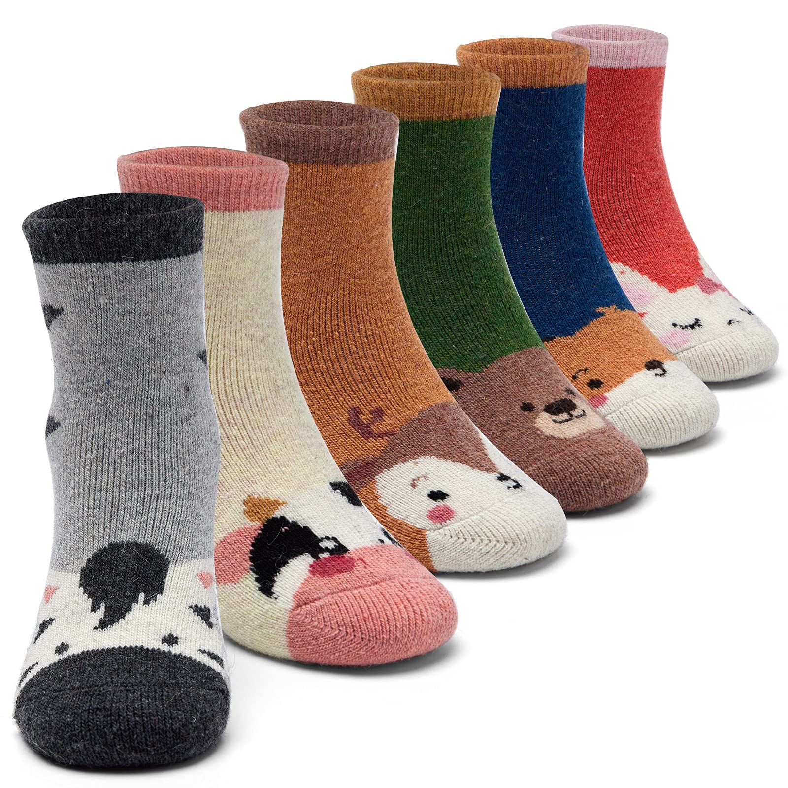 Aisyee Kinder Wollsocken Jungen Warme Wintersocken Dicke Crew Thermosocken Cartoon Baufahrzeug socken 6 Paar
