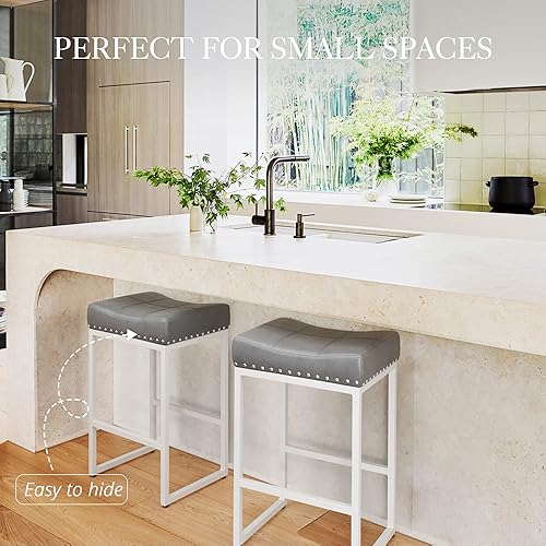 Miniatura 4 de LUE BONA Juego de 3 taburetes de bar, gris claro con patas blancas