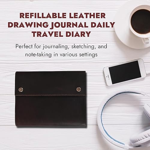 Miniatura 7 de Diario de dibujo de cuero recargable, diario diario de viaje, antiguo hecho a mano, cuaderno de escritura vintage encuadernado de cuero genuino sin