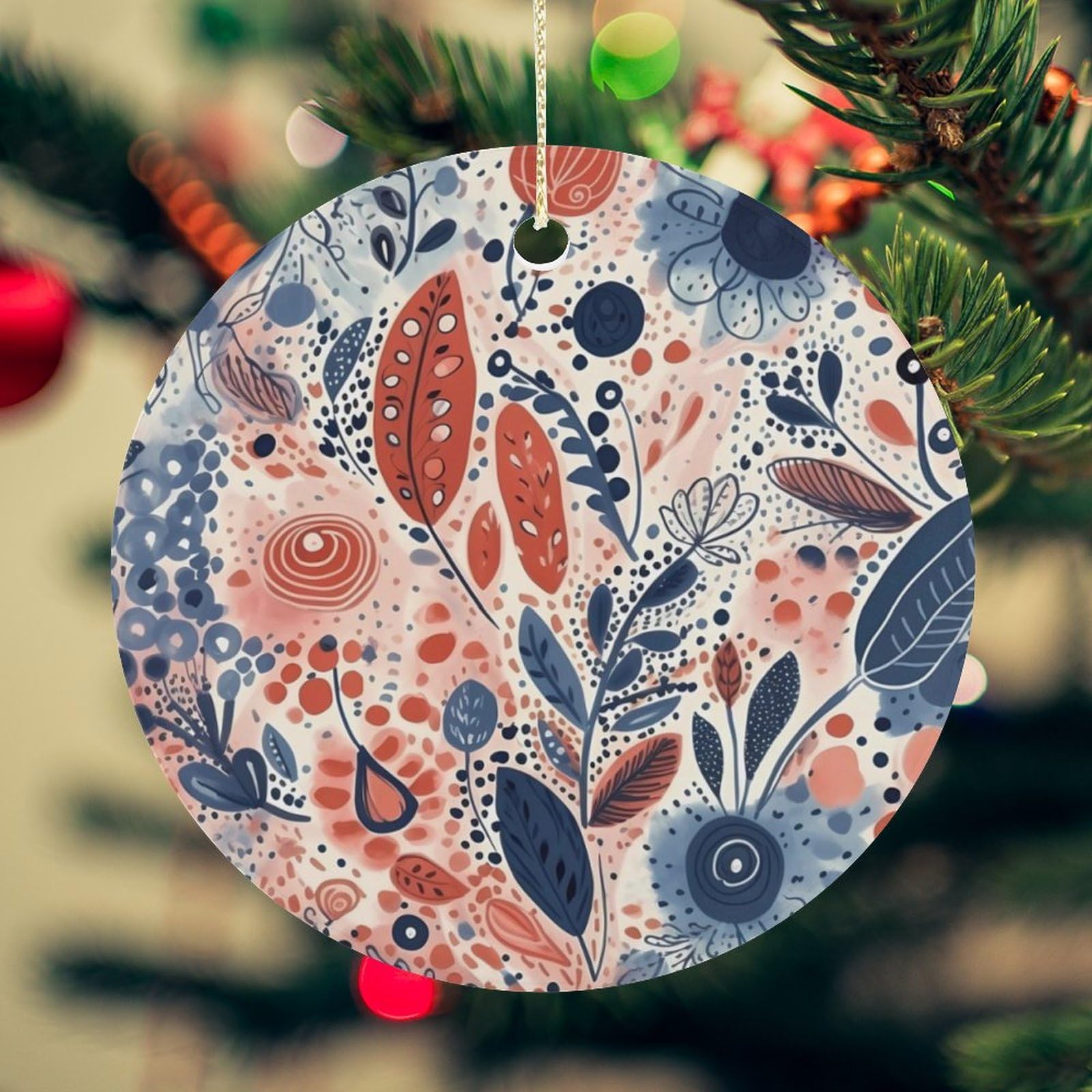 Colored Spots Christmas Ornament for Christmas Tree Ceramic Round Ornament Winter Holiday Keepsake Gift 2.7" Christmas Tree Hanging Decorations Circle Ceramic Pendant Xmas Gift