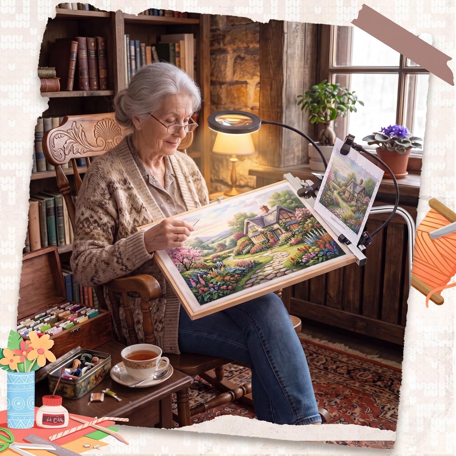Novabright Embroidery Stand Accessory with LED Magnifier & Pattern Holder
