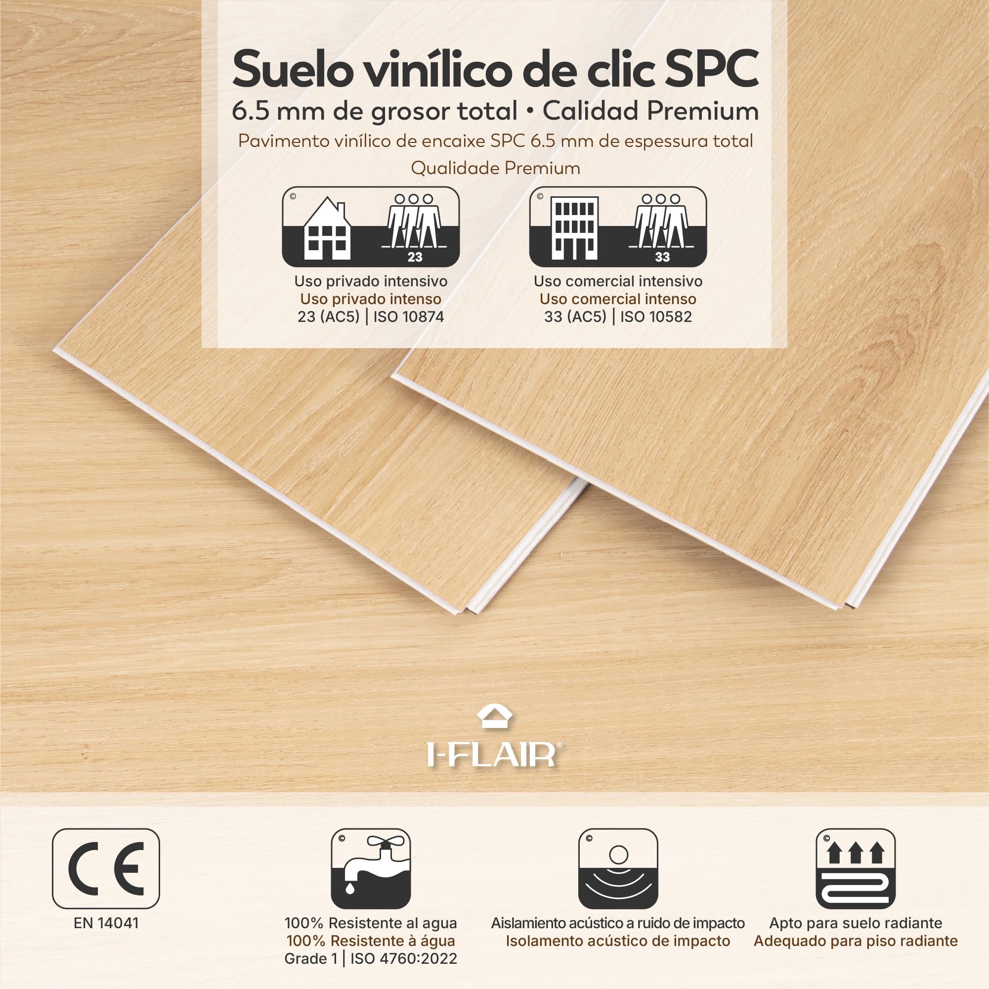 ORIGIN Pavimento SPC Roble Claro 6,5 mm, 2 packs 3,02 m²
