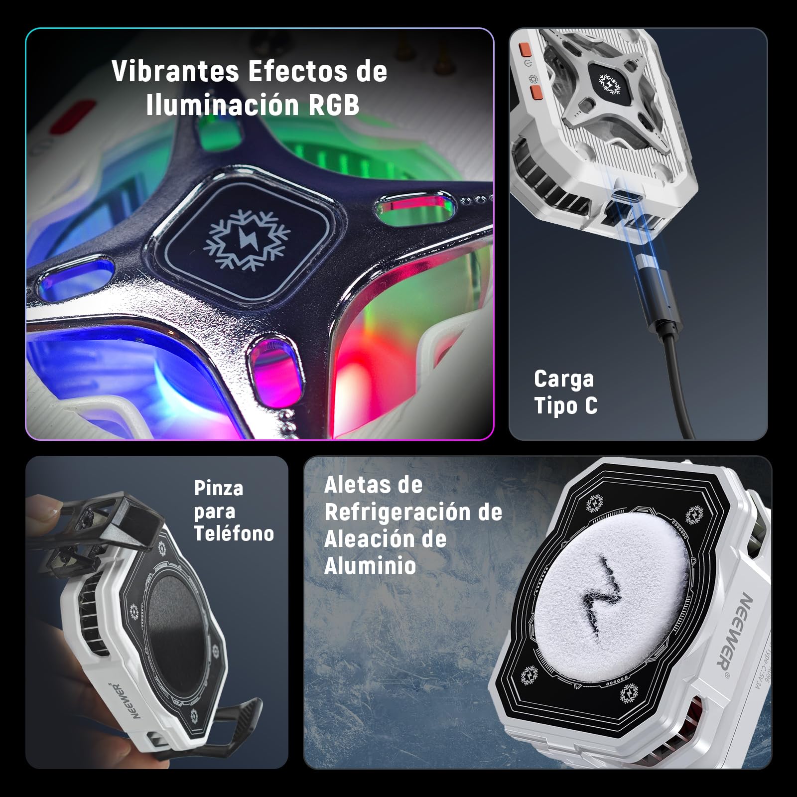 NEEWER BÁSICO Enfriador Magnético Movil con 5000mAh Batería, Carcasa Ventilador Inalámbrico Tipo C con Aro Magnético Clip, Compatible con iPhone 16 15 Pro Max MagSafe Samsung para Gaming, PA096