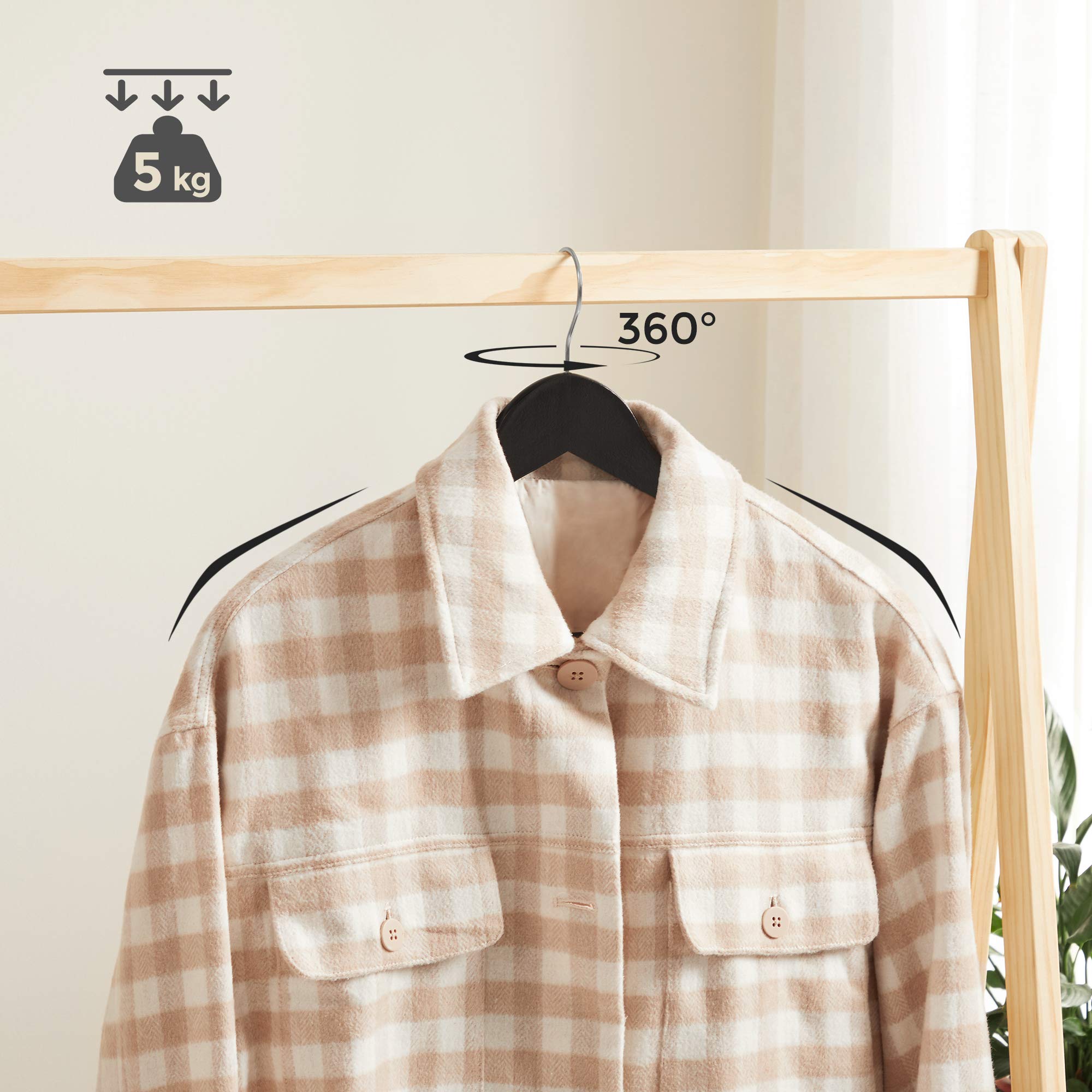 SONGMICS 20Pack Coat Hangers, Maple Wood Clothes Hangers with Shoulder Notches, Trousers Bar