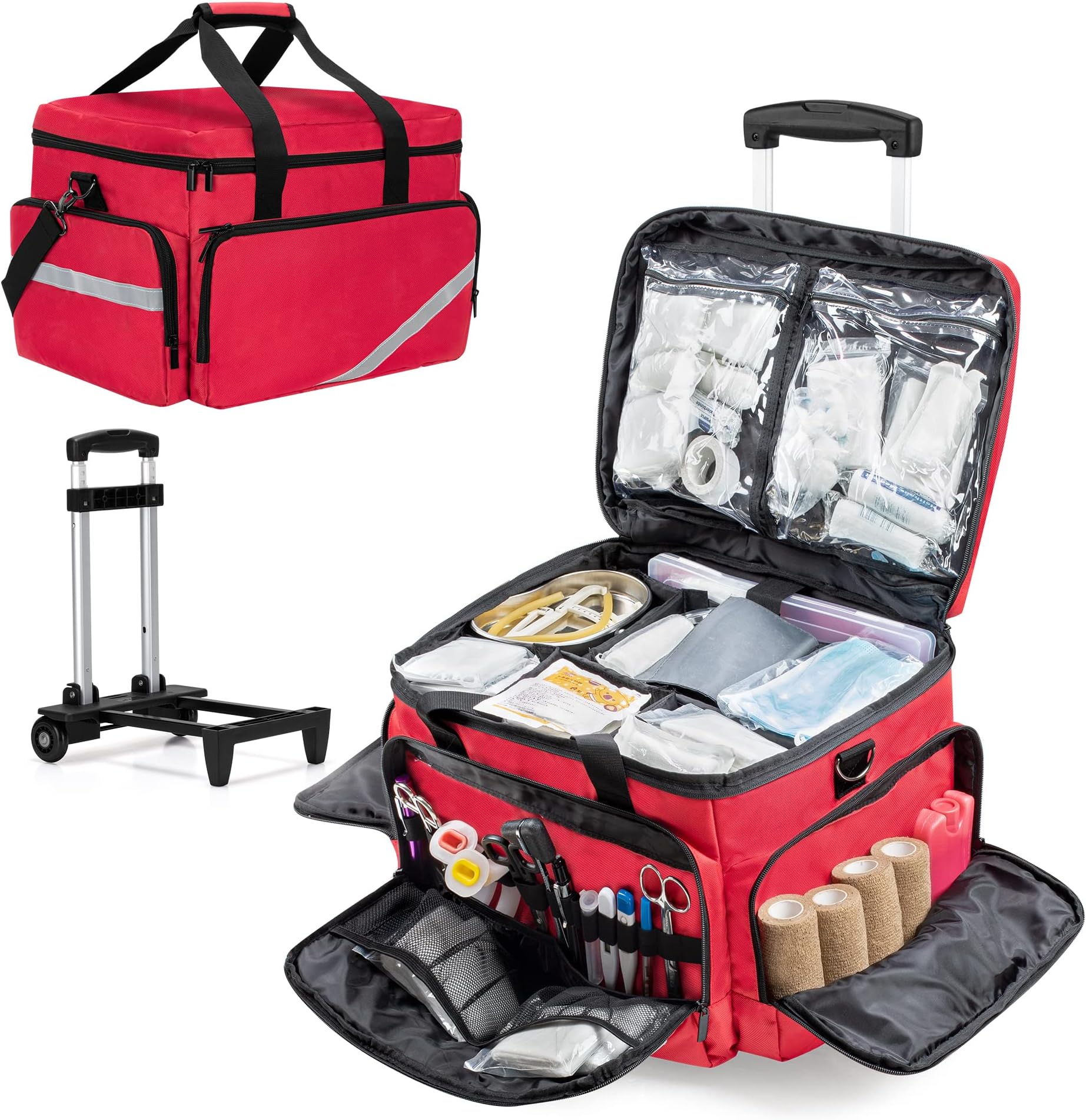 Trunab Rolling Medical Bag with Detachable Trolley, Nurse Roller Bag with Removable Dividers, First Responder Bag Empty on Wheels for Nurse, Doctor
