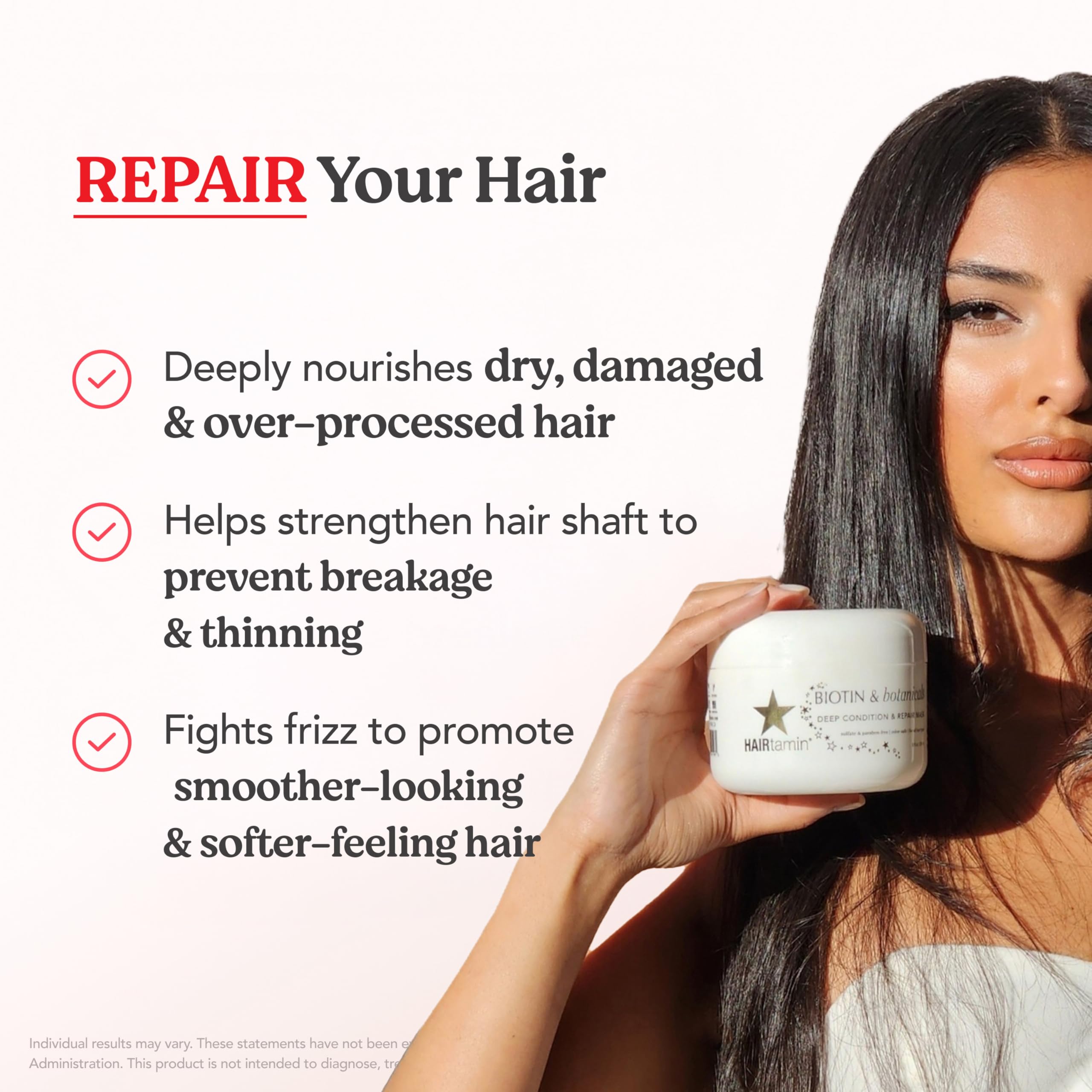 Hairtamin | Biotyna & Botanicals Deep Condition & Repair Hair Mask | kuracja do wszystkich rodzajów włosów, dla mocnych, błyszczących i gęstszych włosów, z biotyną, olejem kokosowym i witaminą E, 236
