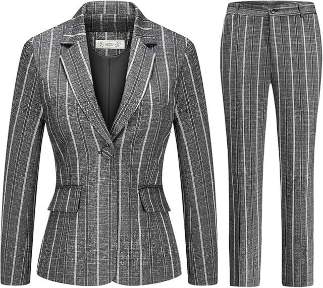 Womens 2 Piece Plaid Suits Set Business Office One Button Blazer Jacket ...