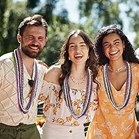 Vista 5 de Collar de cuentas, 120 cuentas de Mardi Gras, collares coloridos de cuentas de Mardi Gras de 33 pulgadas, accesorios de disfraz de fiesta