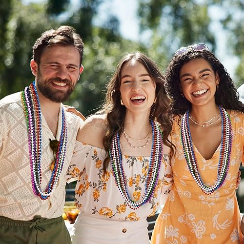 Vista 5 de Collar de cuentas, 120 cuentas de Mardi Gras, collares coloridos de cuentas de Mardi Gras de 33 pulgadas, accesorios de disfraz de fiesta