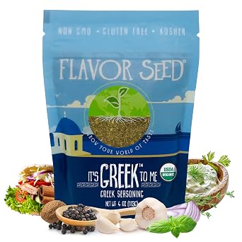 Organic Greek Seasoning Blend - Its Greek To Me by Flavor Seed, Mediterranean Herbs & Spices for Gyro, Tzatziki & Kebab, Carnivore & Keto Friendly, 4 oz Resealable Bag