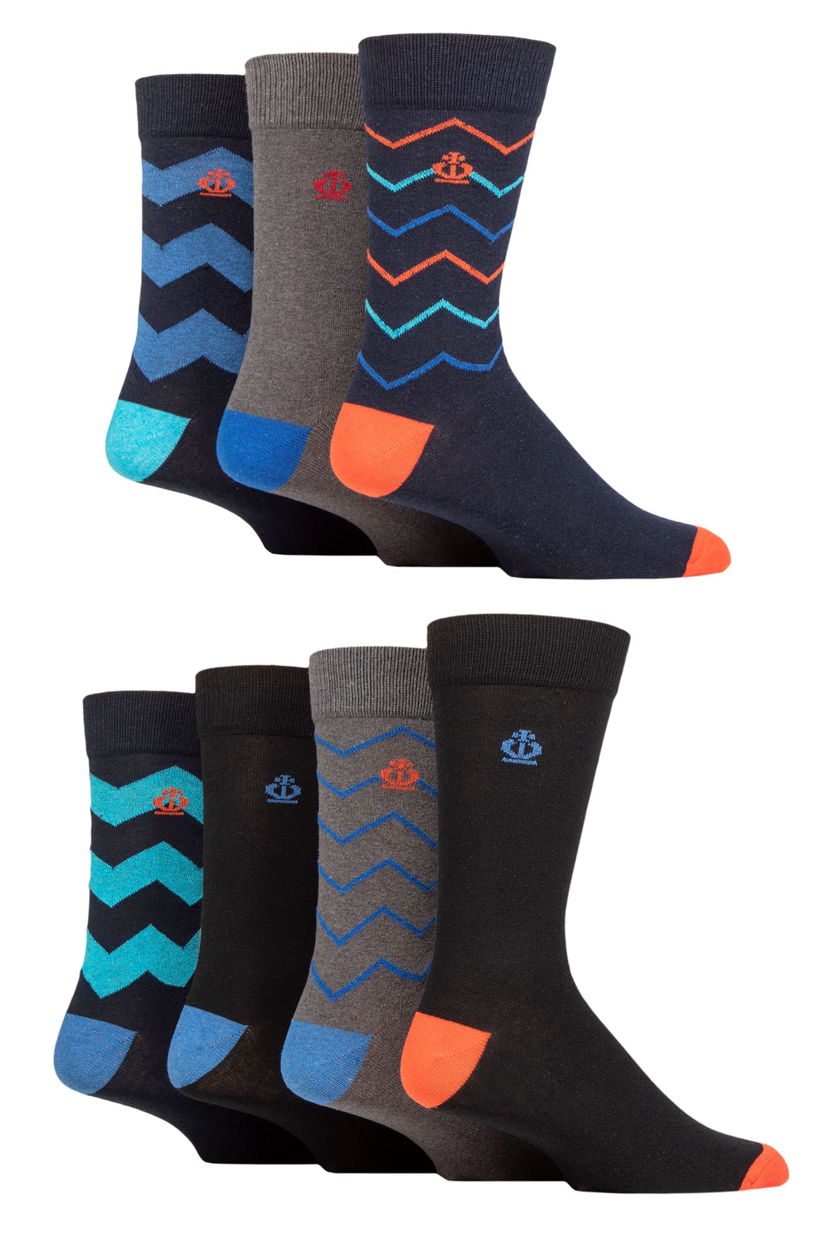 Jeff Banks Men's Zig Zag Stripes Navy Recycled Cotton Patterned Socks Pack Of 7 7-11