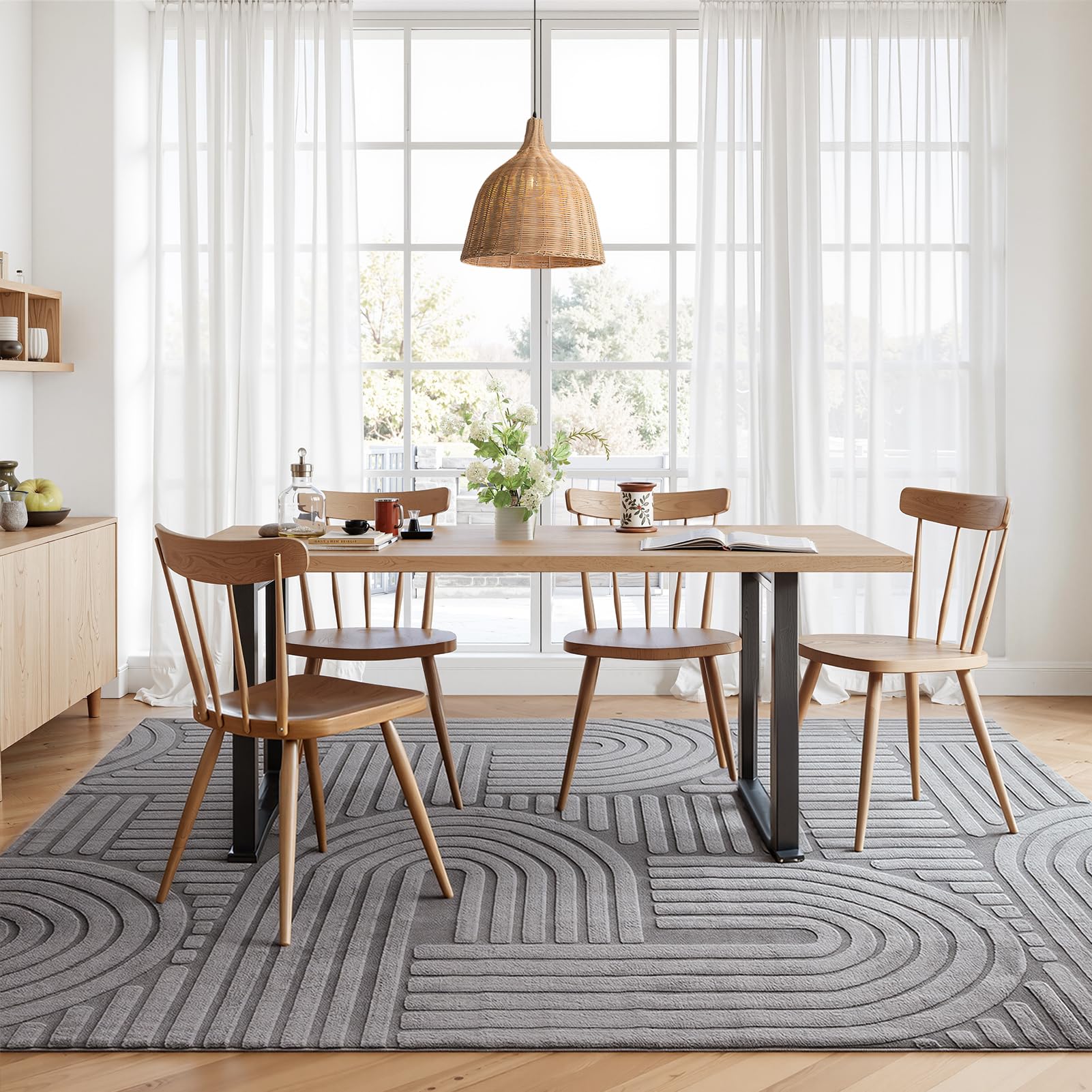 Topfinel Tappeto Grigio Soggiorno 160x230 cm, Lavabile, Pelo Corto Moderno, Effetto Onda 3D, Morbido, Soffice, Antiscivolo, Effetto Pelliccia, per Camera Letto, Sala Pranzo, Bambini, Ufficio