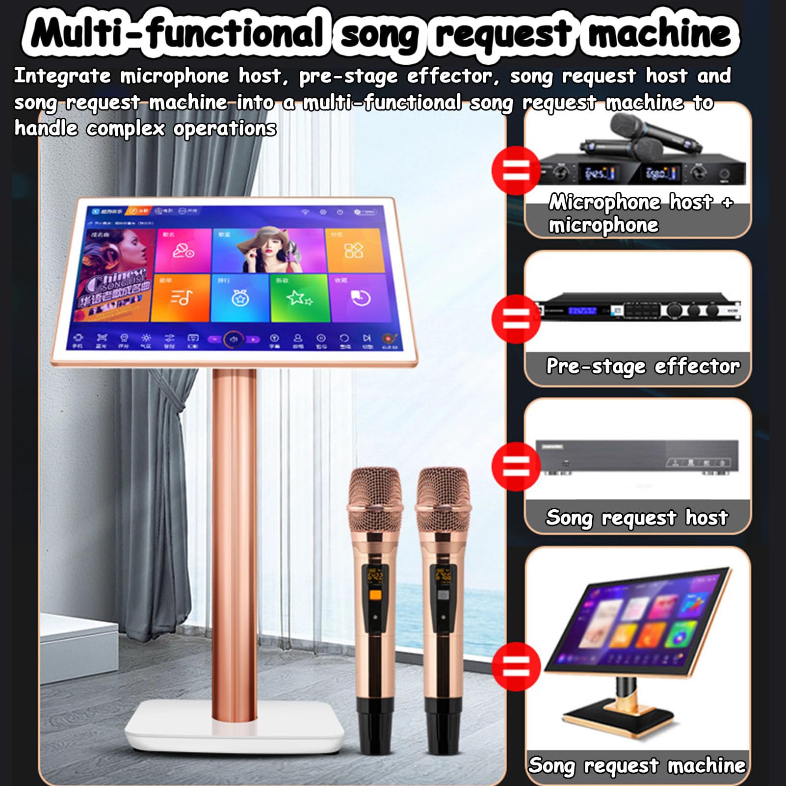 Macchina per karaoke con microfono wireless, touch screen capacitivo da 19,5 pollici, lettore Home Theater, per feste ed eventi