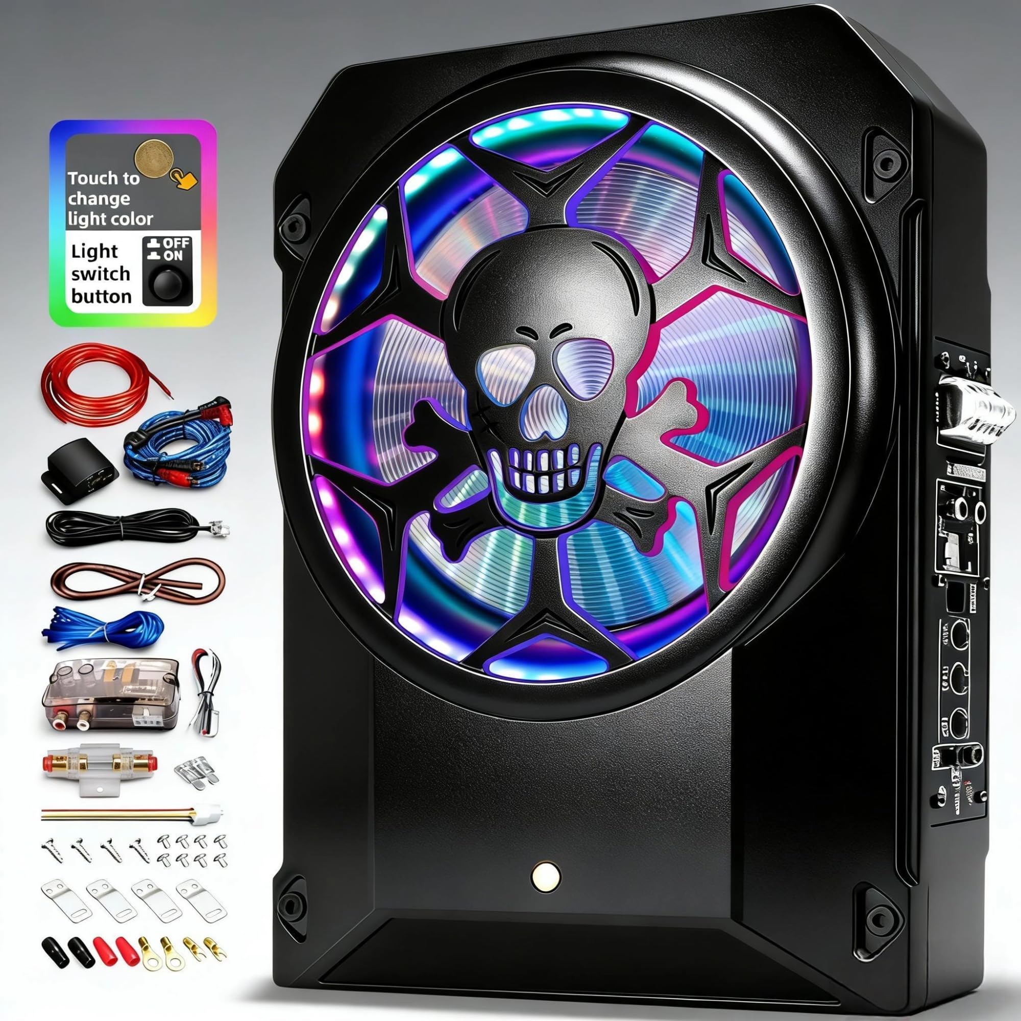 10" Under Seat Subwoofer, 2000W Powered Car Subs with Built-in Amplifier