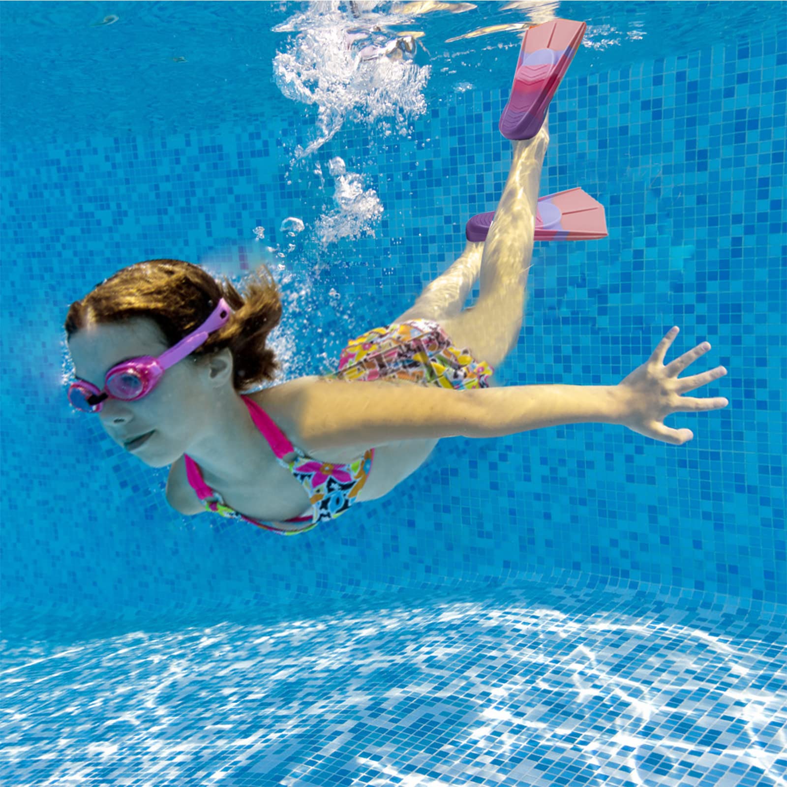 Schwimmflossen Kinder, 100% Silikon Kurzflossen, Taucherflossen Regenbogen Flossen für Kinder Erwachsene Männer Frauen Schwimmen Tauchen