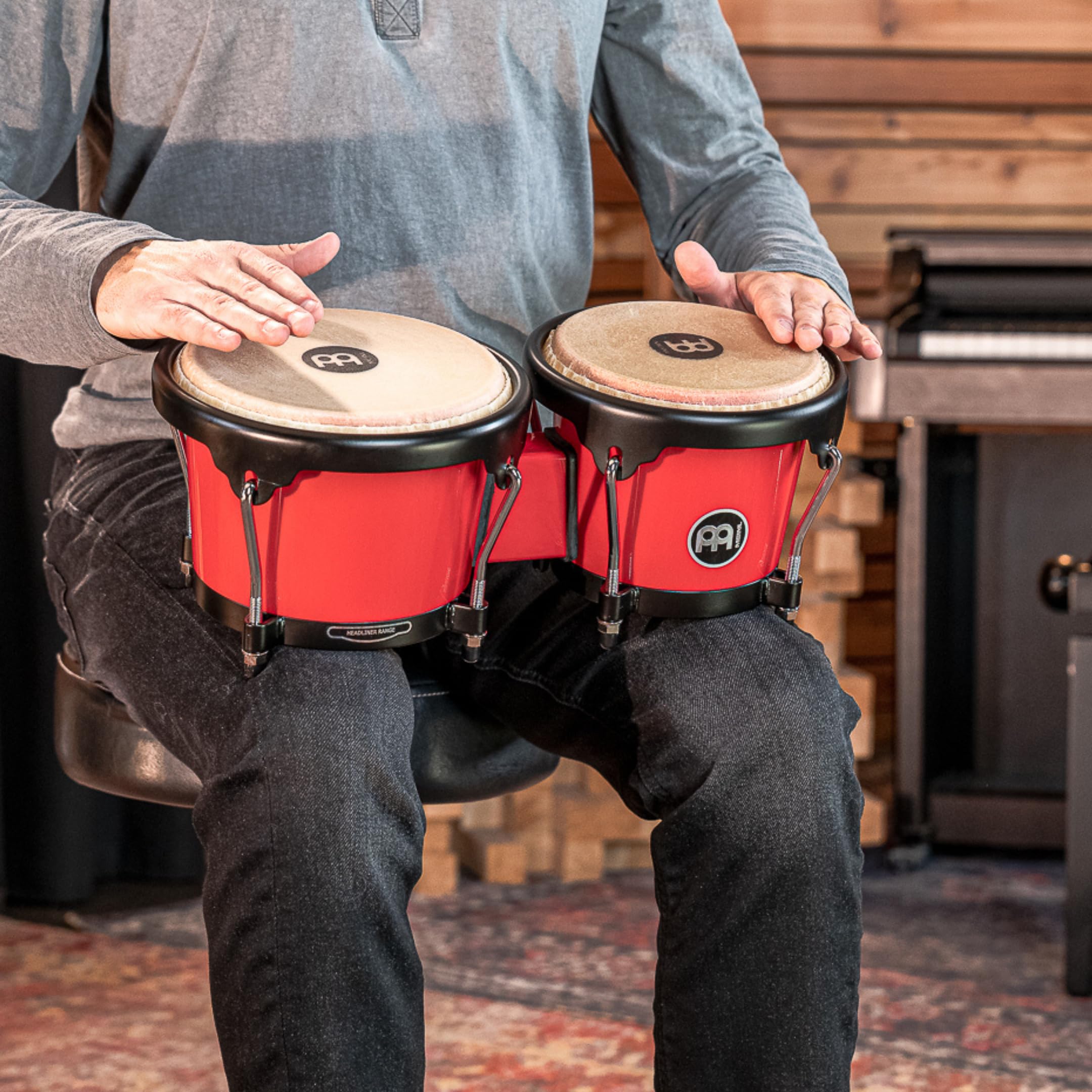 Meinl Percussion Bongos Journey Series - 2 Handtrommeln mit 6,5 und 7,5 Zoll - inkl. Stimmschlüssel - ABS Kunststoff, Rot (HB50R)