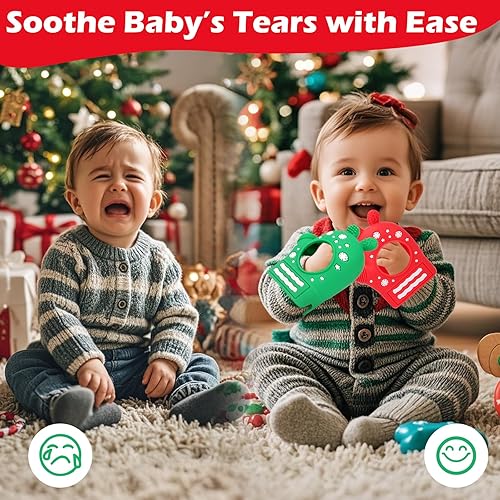 Miniatura 5 de Paquete de 2 manoplas de dentición para bebés de Navidad, mordedores de copo de nieve de silicona para recién nacidos, bebés y niños pequeños,