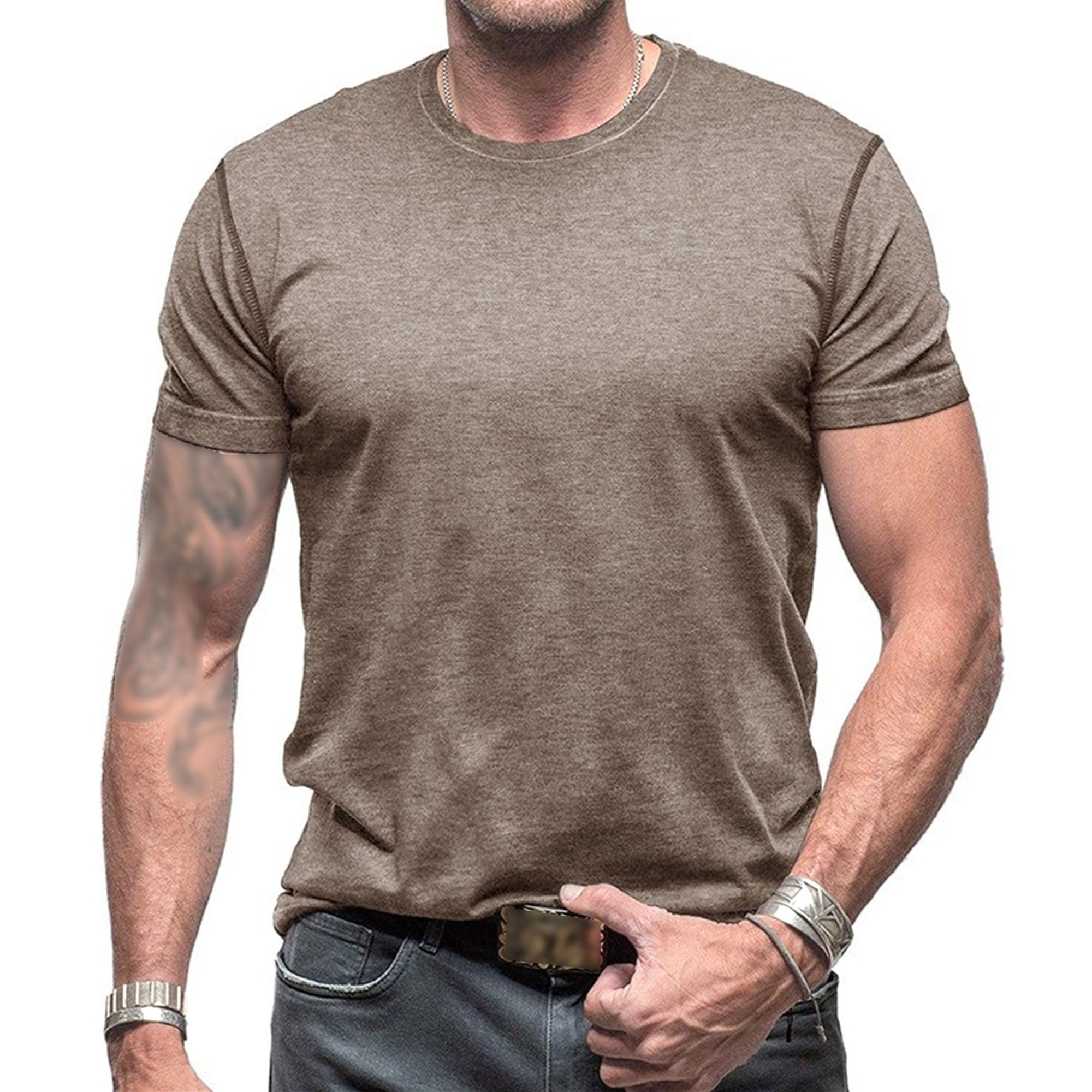 Men Classic Comfy Round Neck Henry T-Shirt Short Sleeve Solid Athletic Shirt Summer Casual Sport Pullovers Tops (Khaki,Medium)