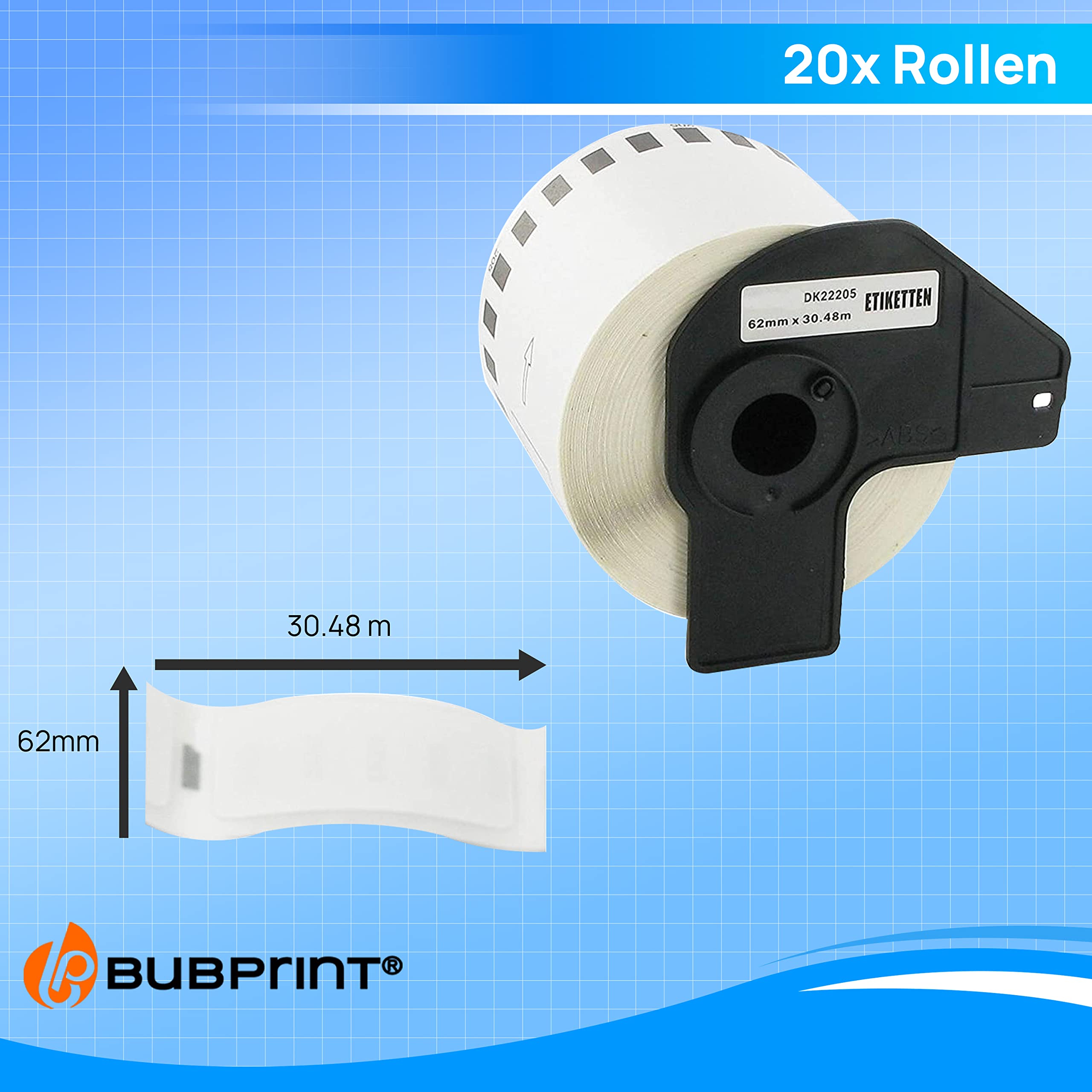 Bubprint 20 Etiketten kompatibel mit Brother DK-22205